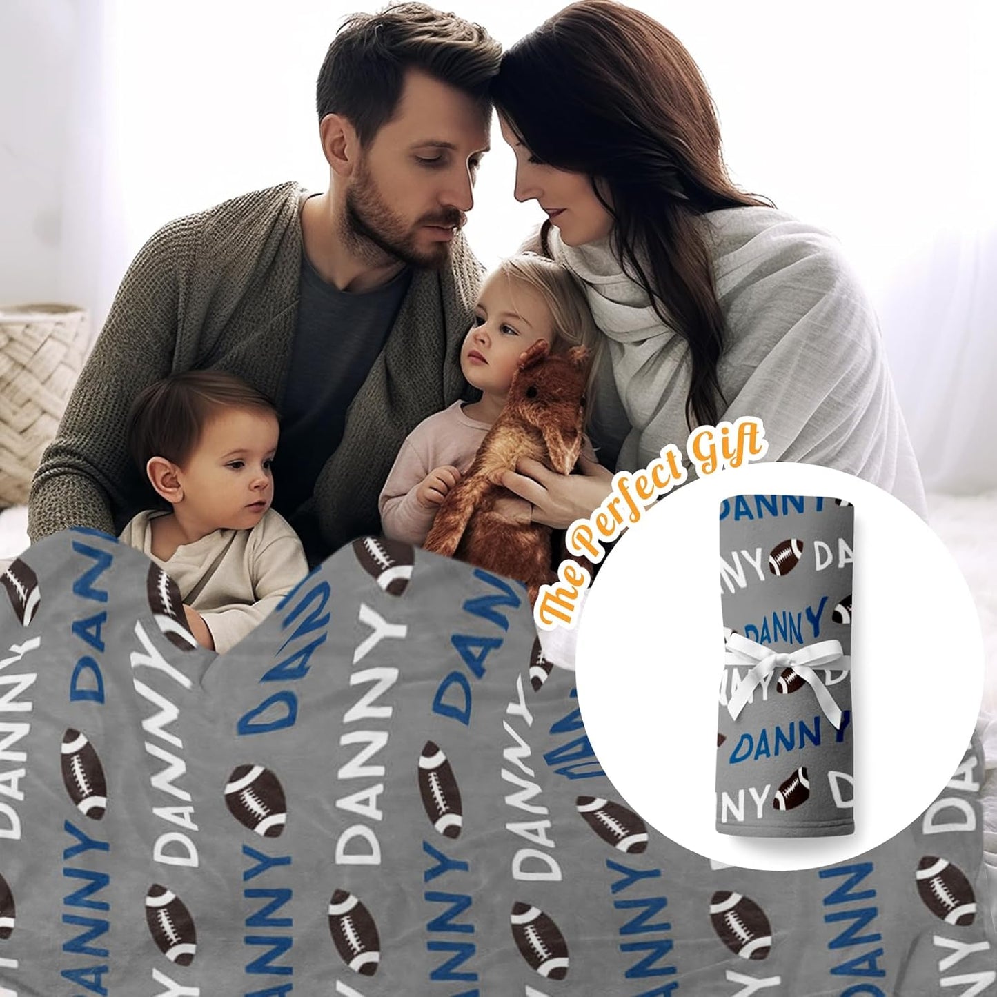 Custom Name Football Blanket - Personalized Names Soft Plush Flannel Throw Blankets for Baby Kids Teen Boys Girls Holidays Birthdays Gifts Color16