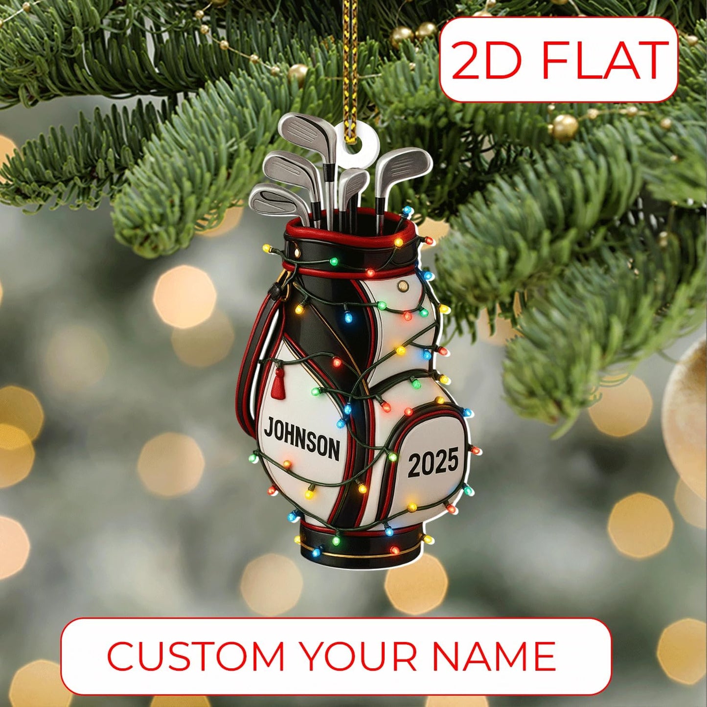 Personalized Golf Christmas Ornament 2025, Custom Name Bag, and Golfer Outfit Gilf, Ball Head Ornament with Santa Hat, Gifts for Golf Lovers 7