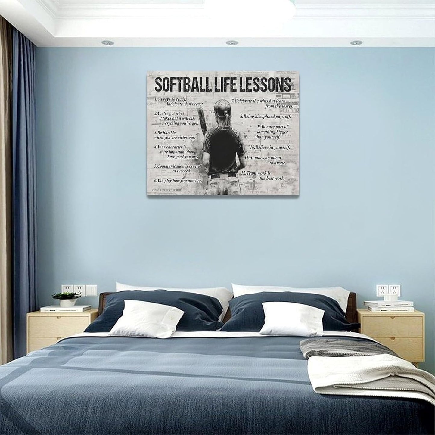 Softball Sports Wall Art Softball Life Lessons Wall Decor Softball Sign Retro Poster Boy Girls Men Room Motivational Decorations Canvas Print Painting Artwork for Bedroom Bathroom Living Room 20"x16"