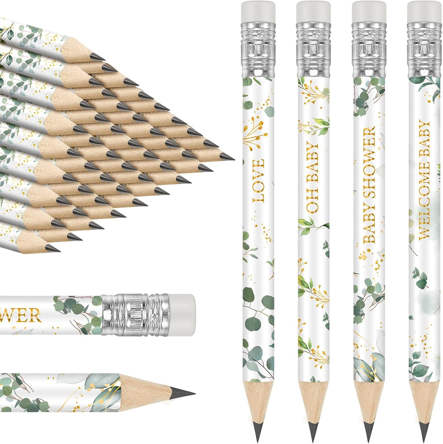 Tinlade 60 Pcs Sage Green Baby Shower Golf Pencils with Erasers Small Kids Sharpened Mini Pencils for School in Bloom Baby Shower Supplies