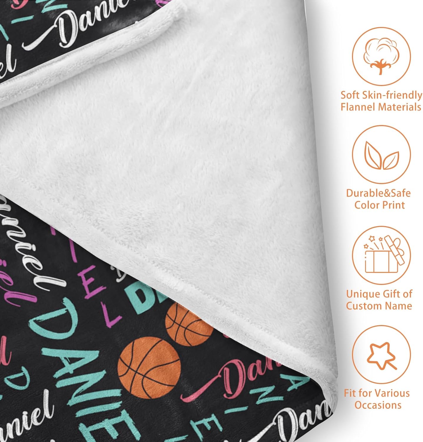 Custom Name Basketball Blanket - Personalized Names Soft Plush Flannel Throw Blankets for Baby Kids Teen Boys Girls Holidays Birthdays Gifts Color06