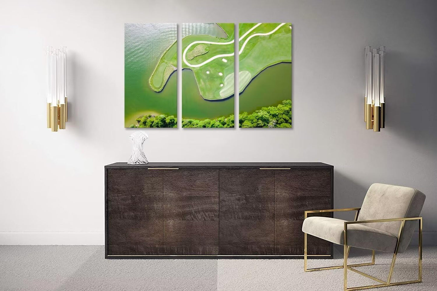 Colorado River Austin Texas USA Golf Course Wall Art for Living Room Bedroom Bathroom Home Decorations Golf Club Pictures Posters Framed Artwork Canvas Prints Ready to Hang(14''W x 28''H x3)