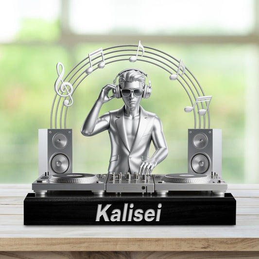 Personalized DJ Desk Ornament Music Studio Desk Name Plate Custom Name DJ Singer Figurine Trinket Musician Playing Discs Sign Music Lovers Acrylic Plaque Gift for Men Women