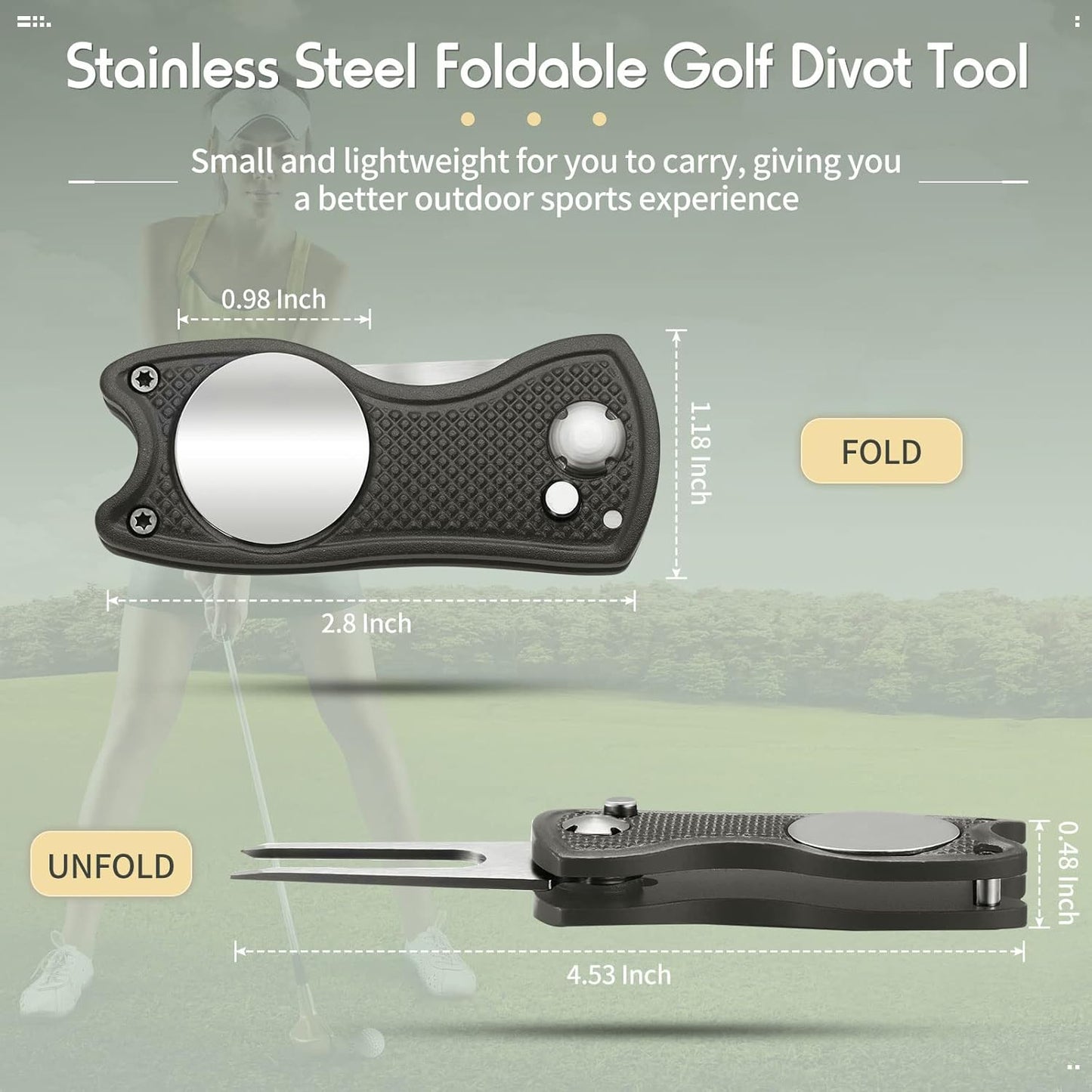 Skylety 4 Pcs Golf Divot Repair Tool Metal Foldable Golf Divot Tool with Magnetic Pop-up Button Ball Marker Stainless Steel Switchblade for Golfers Prizes