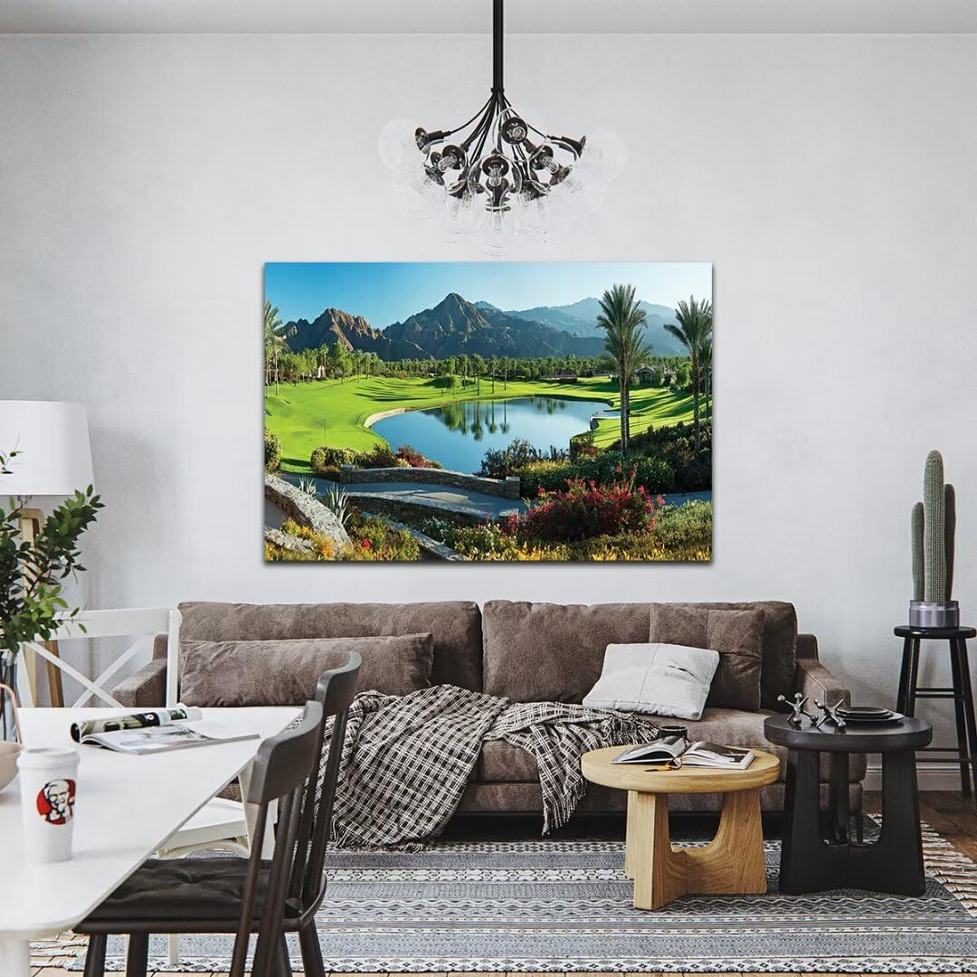 HJY Art USA California Golf Course Wall Art Pictures for Gym Golf Course Wall Decor Blue Green Abstract Painting Poster for Home Decor Living Room Bedroom Bathroom Office Artwork (12 x 16 inch)