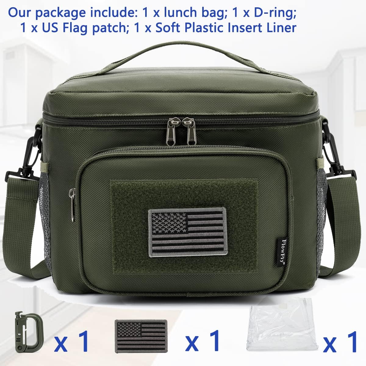FlowFly Tactical Lunch Bag Large Insulated Lunch Box Cooler Tote for Men, Women with MOLLE/PALS Webbing (Army#Green, Large)