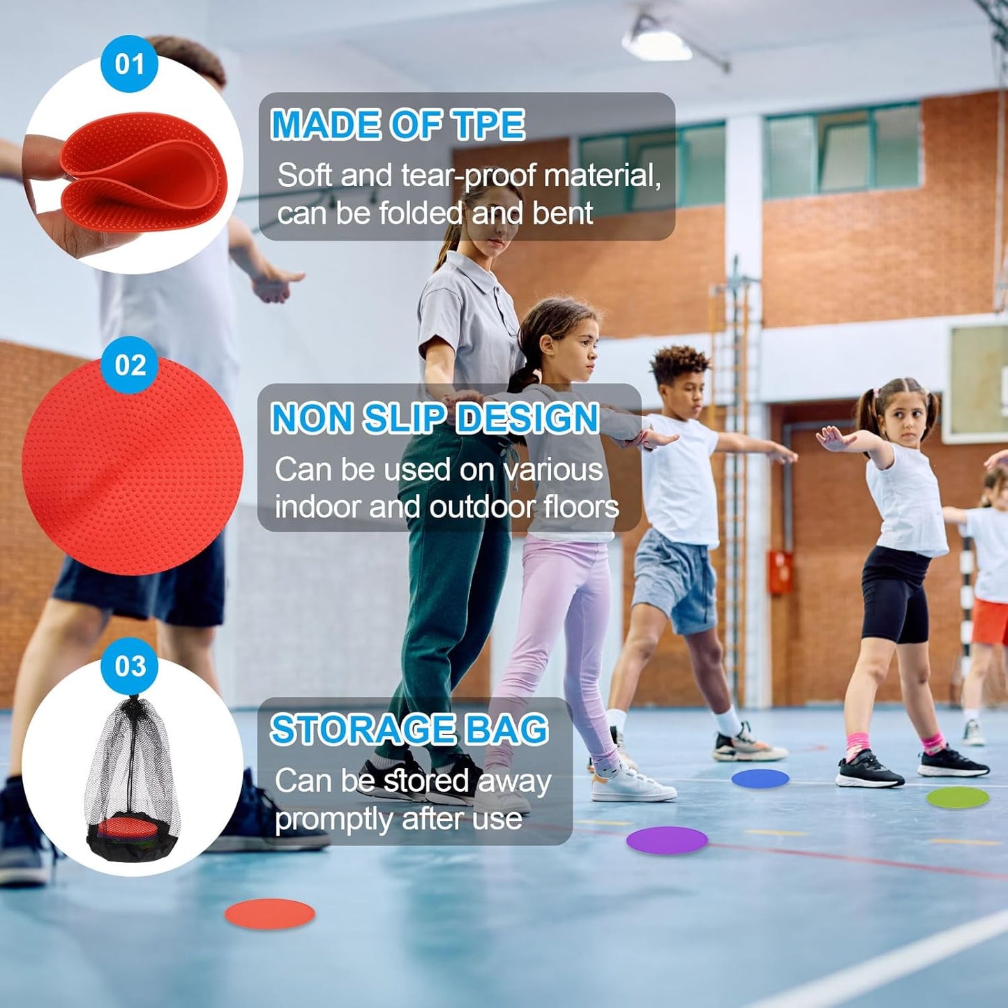 PATIKIL 4 Inch Poly Spot Markers, 24Pcs Non Slip Rubber Floor Dots with Storage Bag Flat Agility Cones for Sports Training Basketball Football