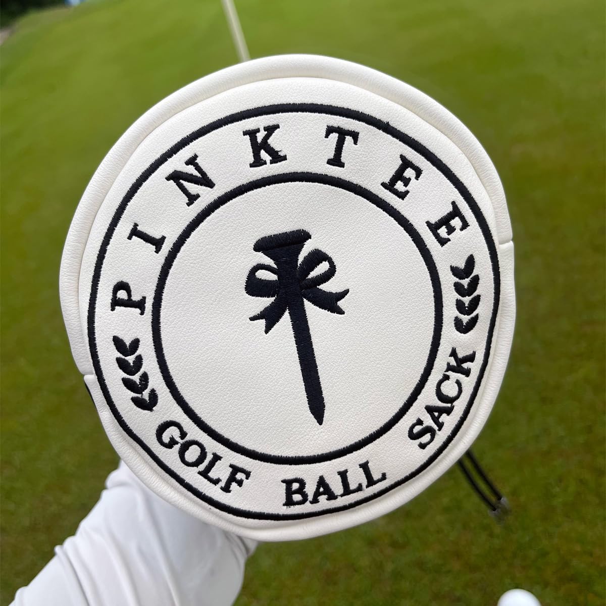 PINKTEE Golf Ball Sack Valuables Pouch Leather Bag Bucket Waist Design with Removable Magnetic Ball Marker