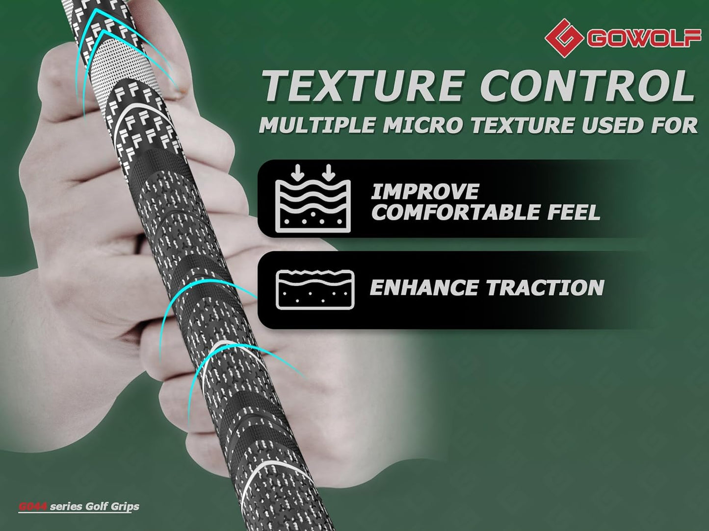 Gowolf Premium Cross Corded Natrual Rubber Golf Grips 13 Pack, Back Rib Improved Control Multi-compound Hybrid Golf Club Grips with 15pc Tapes or Full Kits