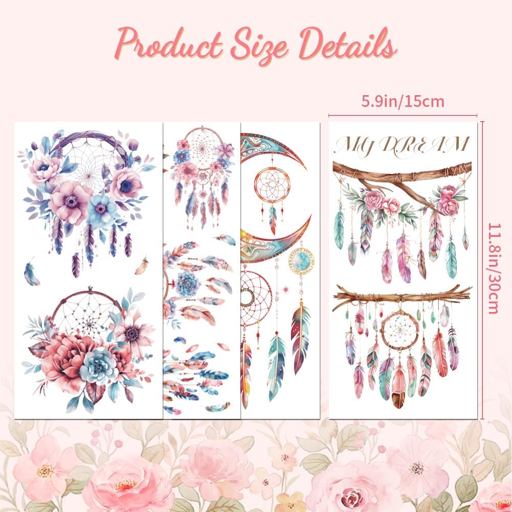 Peacoblue Rub on Transfer Decals for Furniture Crafts 6"x12", 4Pcs Dreamcatcher Waterproof UV DTF Transfer Decals Sticker for Dresser Lingerie Chests Drawer Glass Porcelain Wood
