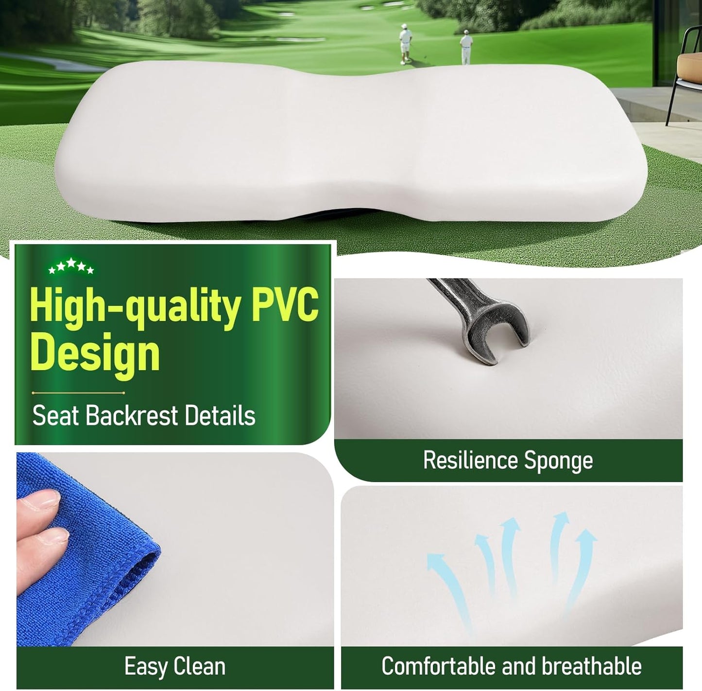 Seat Back Cushion Front Compatible with 2000.5-up Club Car DS Golf Cart Seat Backrest Wood Plastic Foam