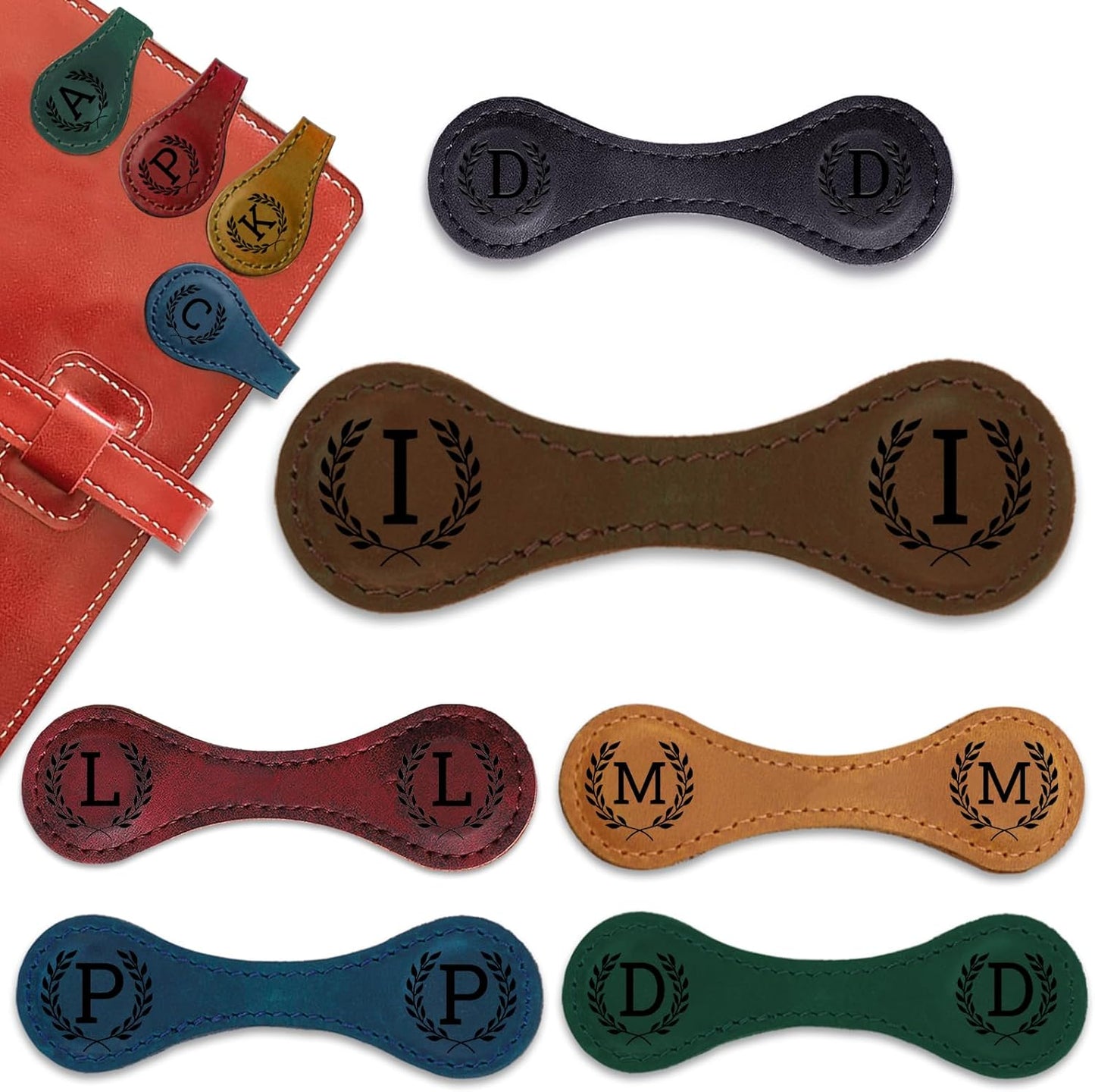 Personalized Magnetic Leather Bookmark - 26 Letters Vintage Engraved Book Marks,Custom Bookmark with Initial,Bookmarks for Women,Reading,Book Lovers (Brown, I)