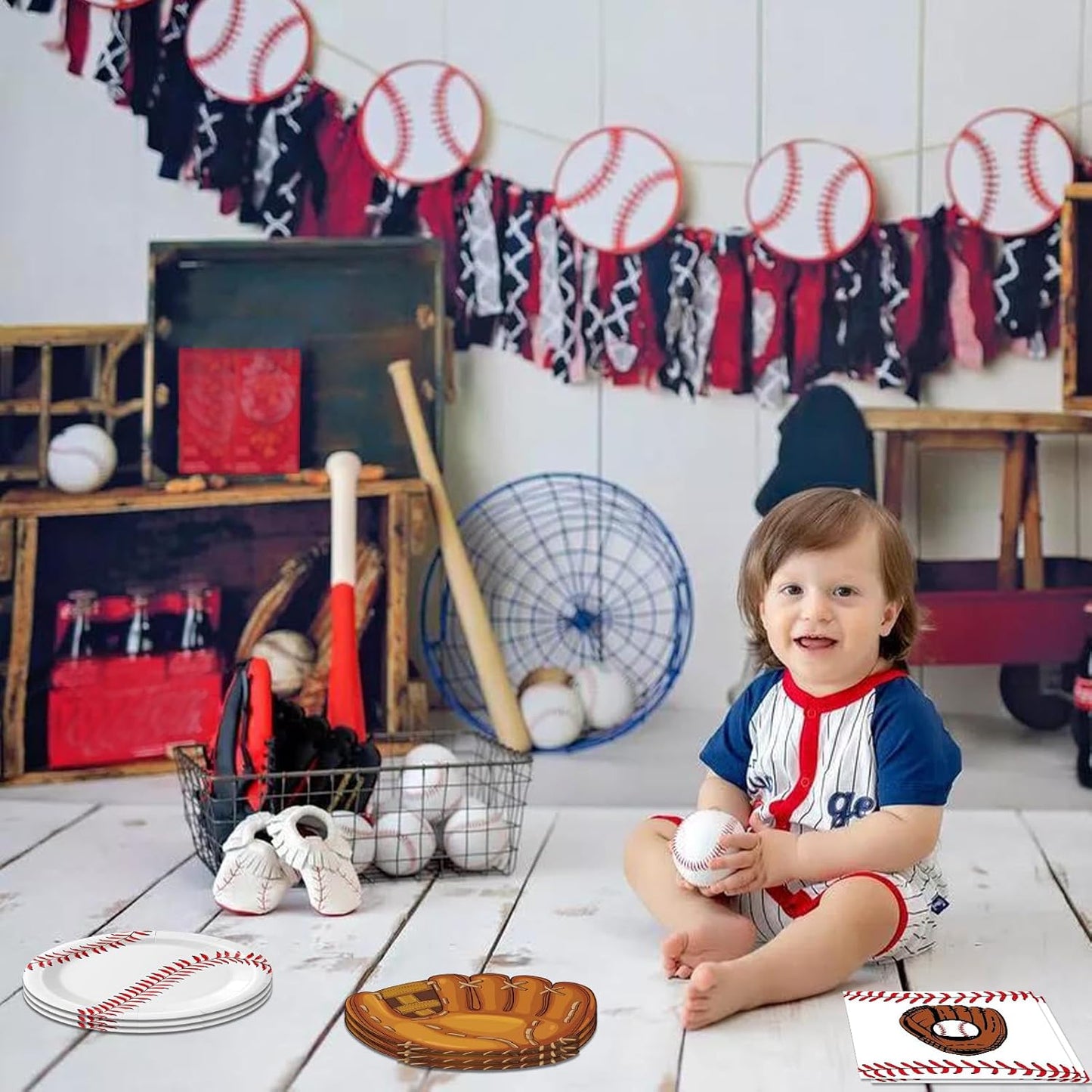 Baseball Birthday Decorations,40Pcs Baseball Themed Plates and Napkins Baseball Disposable Tableware Kit for Baseball Party Supplies,Sports Themed Party