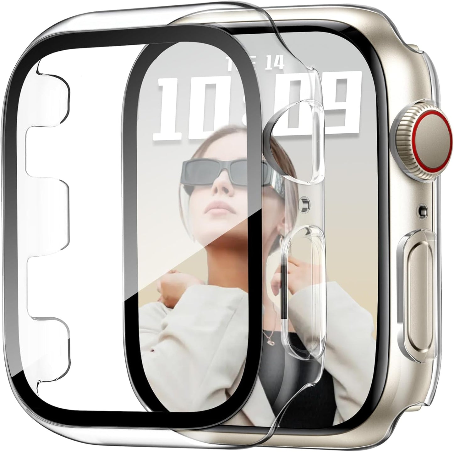 JR.DM 42mm 2 Pack Hard PC Case with HD Tempered Glass Screen Protector for Apple Watch Series 3/2/1, Slim Guard Bumper Full Coverage Protective Anti-Scratch Face Cover for iWatch, Clear+Clear