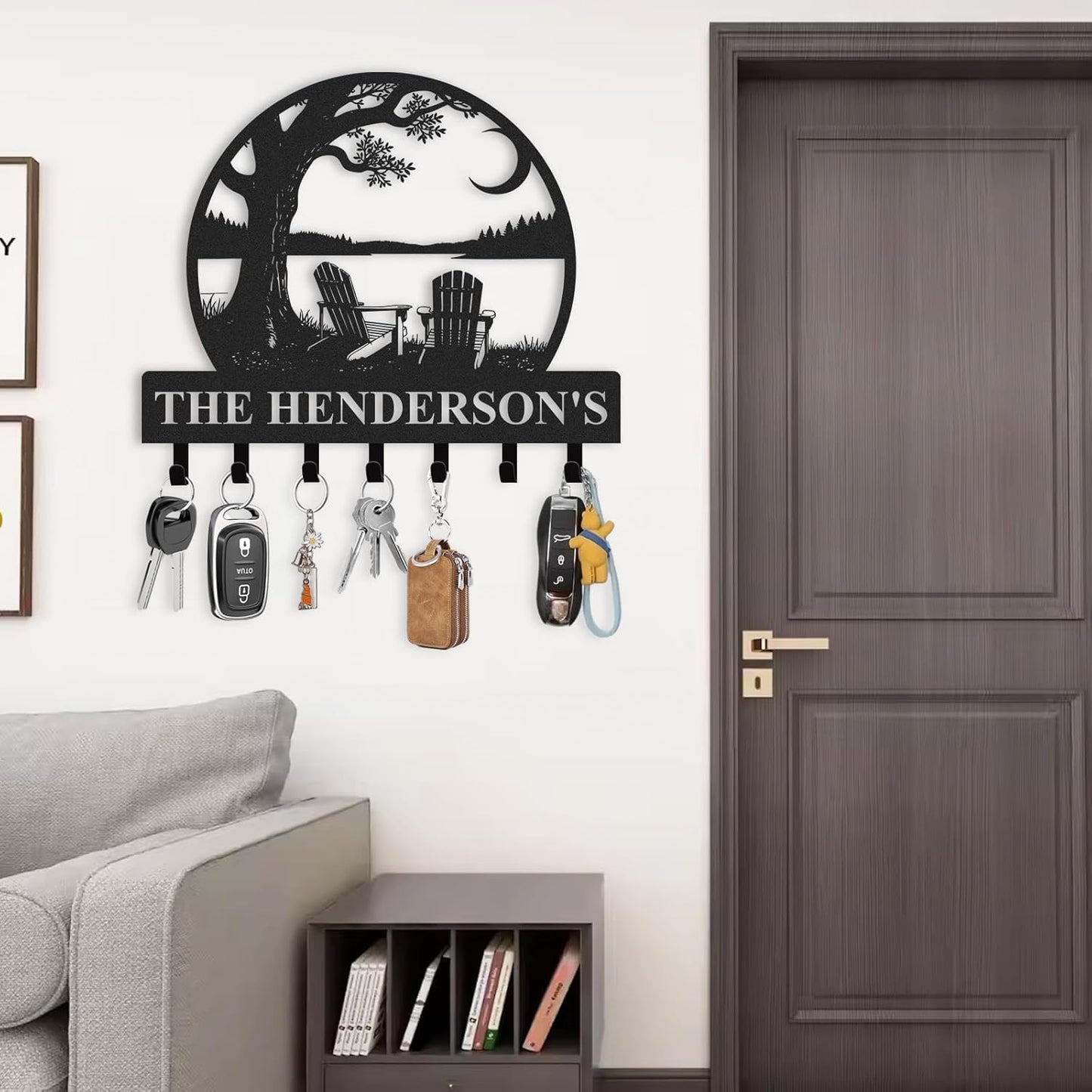Personalized Metal Key Holder Wall Mount, Key Holder for Wall, Custom Camping Design Key Organizer Rack with Hooks, Coat Rack, Key Hanger Decor for Living Room Bedroom Farmhouse, Camper Decor