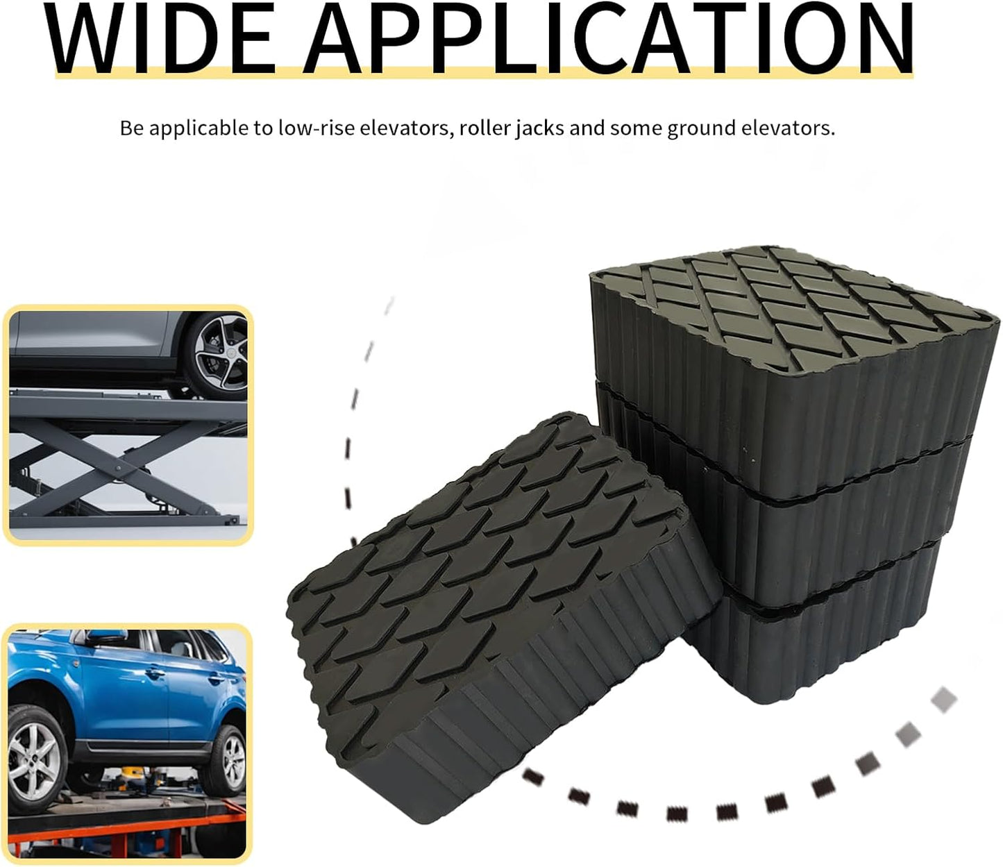 Solid Rubber Auto Lift Block Spacer Pad, Universal Rubber Lift Pads, 6-3/8" x 4-3/4" x 2" Heavy-Duty Lift Pads for Automobile Lifts, Jacks, Racks, 3000 lbs Capacity, 4Pack