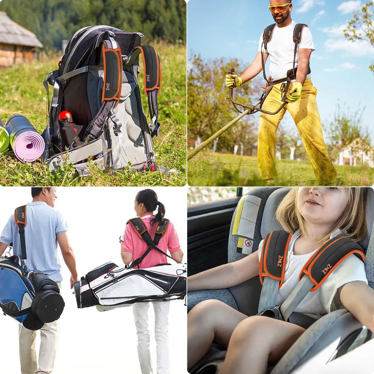 ZINZ 2-Pack Universal Shoulder Pad with Ultra Thick Cushion for Bag Luggage Bag Crossbody, Plus Long & Anti-Slip & Breathable,Grey-Orange Edge