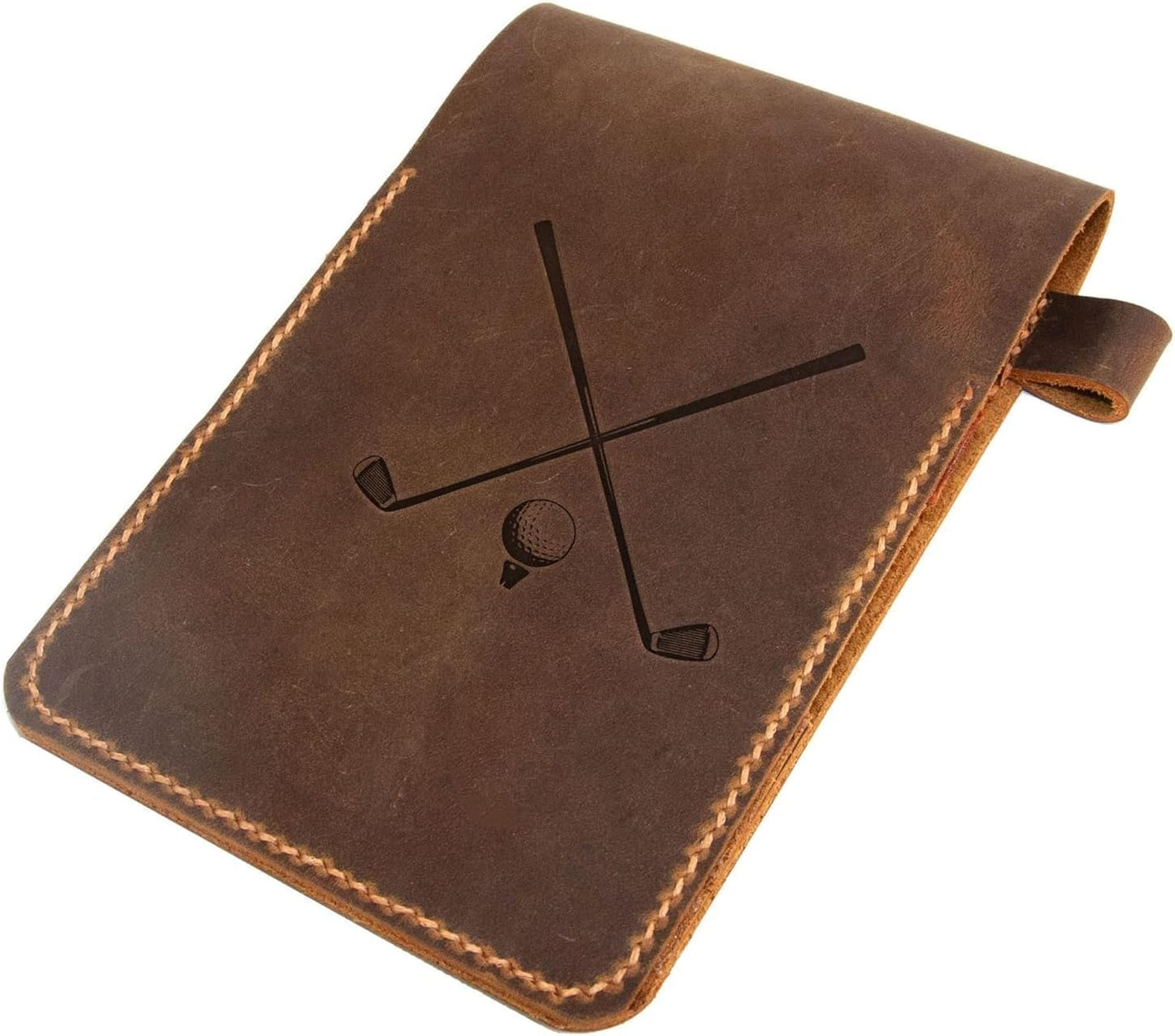 Golf Scorecard Holder Leather Hand Stitched, Yardage Book Holder, Golfers Gift, Gift for Him, Gift for Dad, Leather Golf Gifts (Brown)