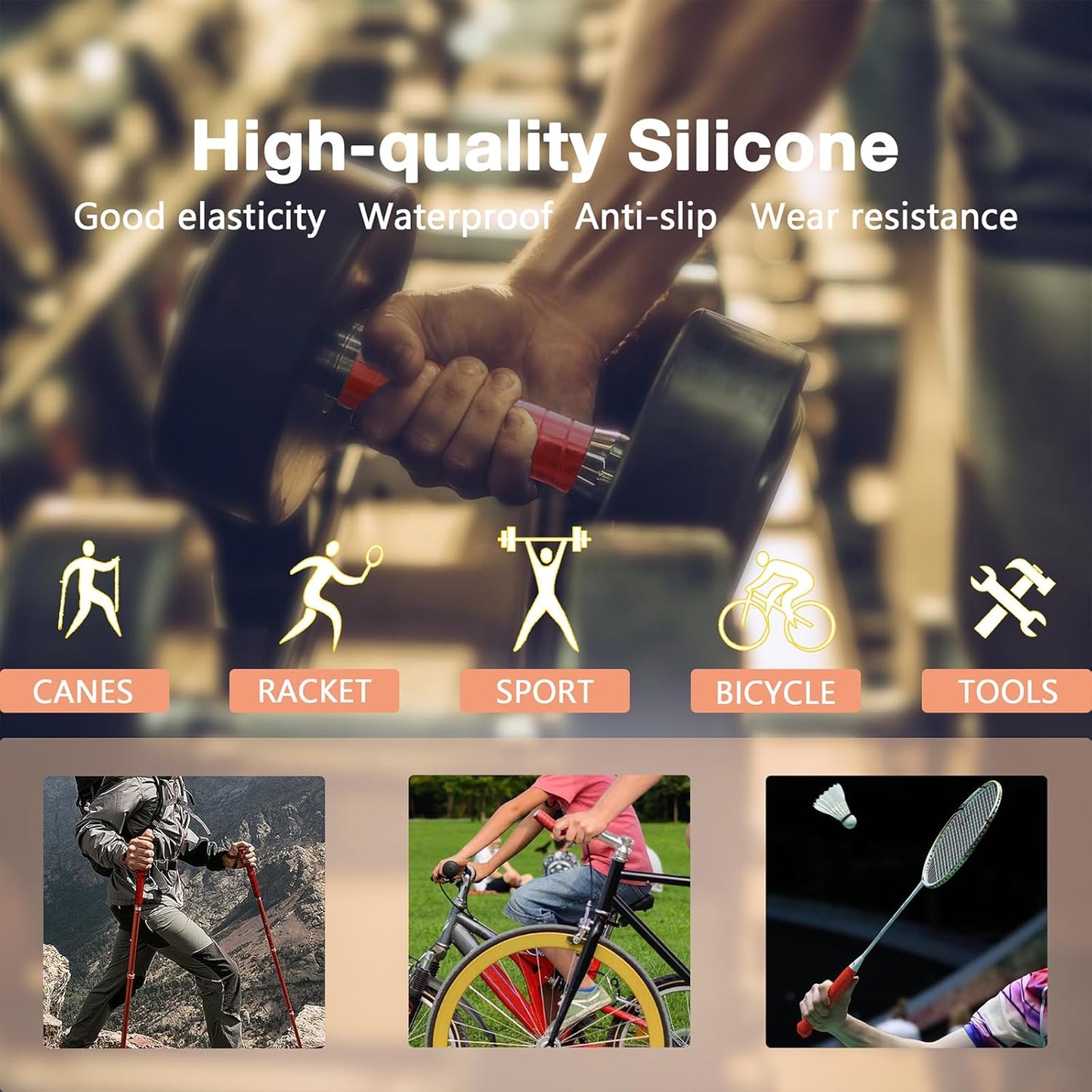 2 Rolls 1IN X 10FT Grip Tape, Self Fusing Silicone Grip Wrap for Handles, No Adhesive, Red