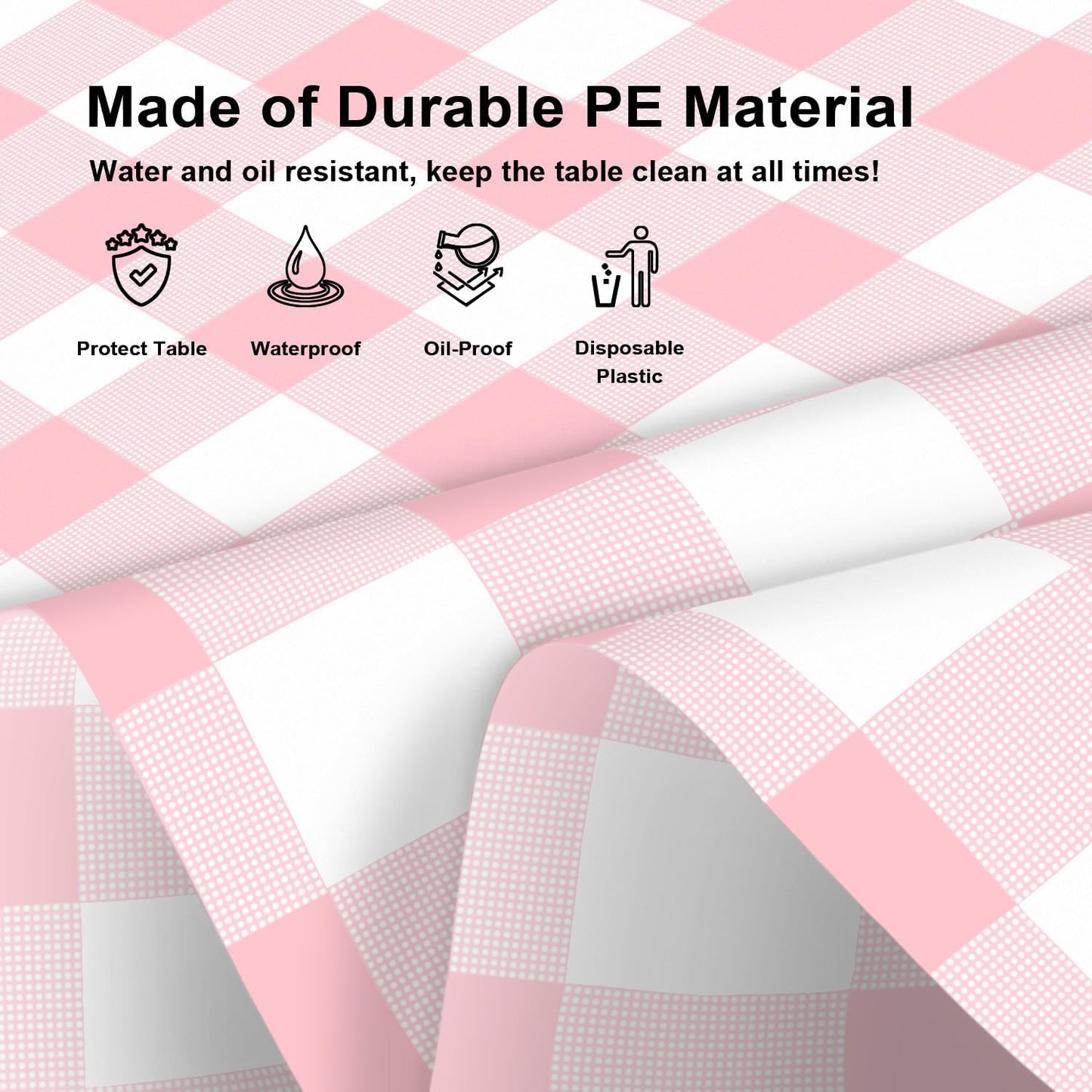 12 Pack Pink and White Checkered Tablecloth, Round Pink Gingham Plastic Table Cloths for Parties Disposable, 84x84 in Waterproof Camping Tablecloth for Birthday Party Baby Shower Picnic School