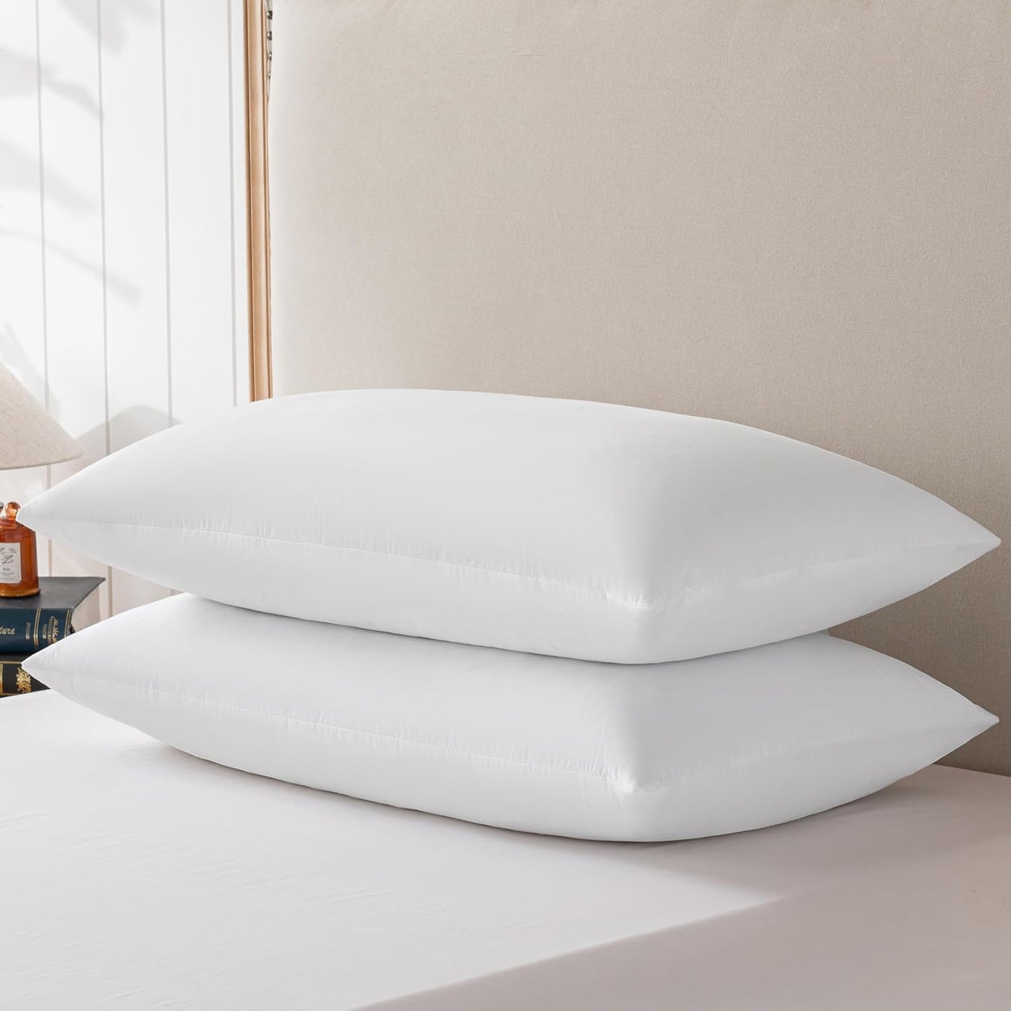 Goose Feathers and Down Pillows, Cotton Cover, Bed Sleeping Hotel Collection Pillows,Set of 2, King Size 20x36