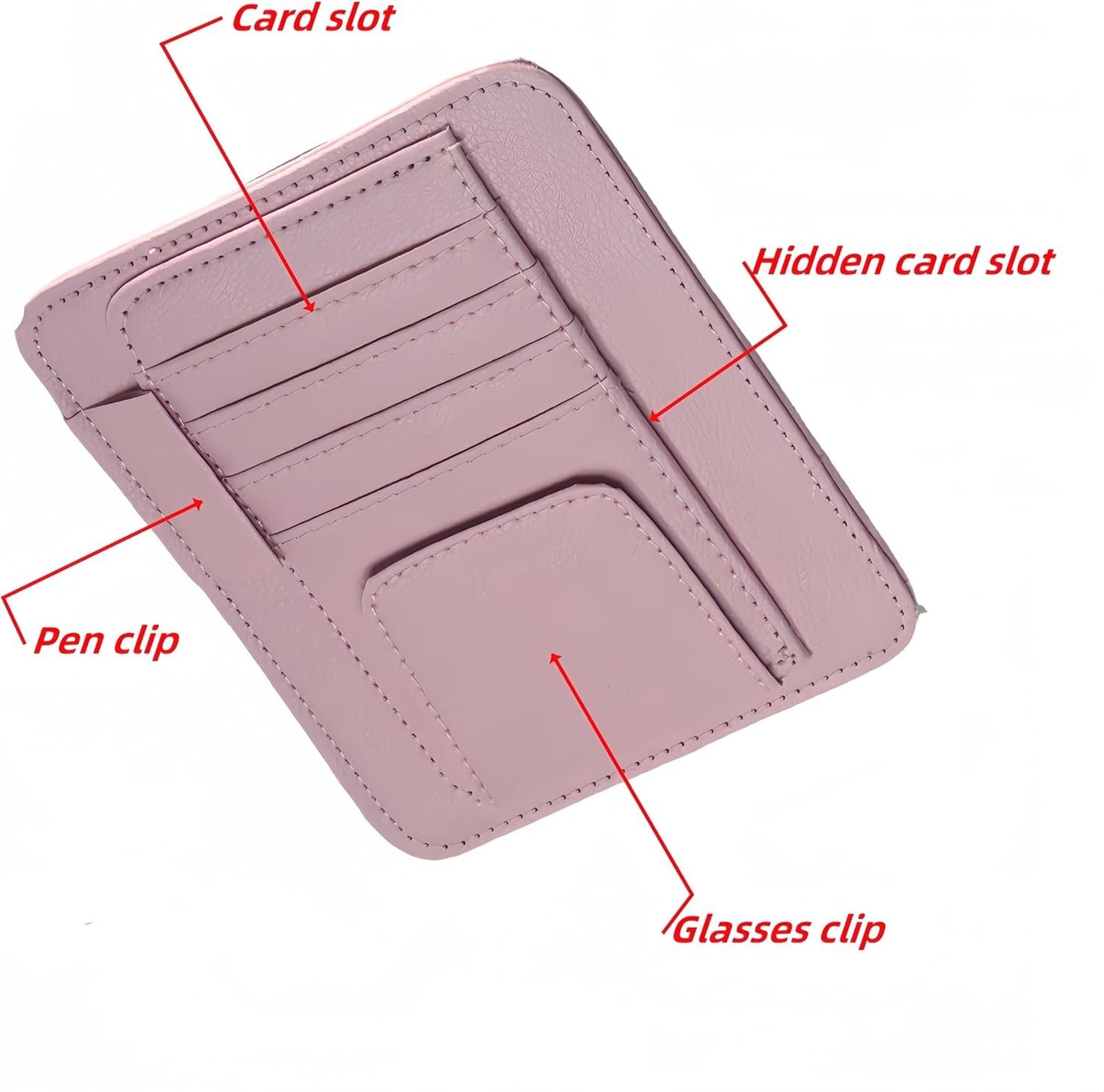 Auto Car Sun Visor Organizer, Multifunctional Auto Interior Accessories Storage Pocket Sun Visor Pouch for Card License Registration Document Pen Key Interior Accessories Pocket Organizer (Pink)