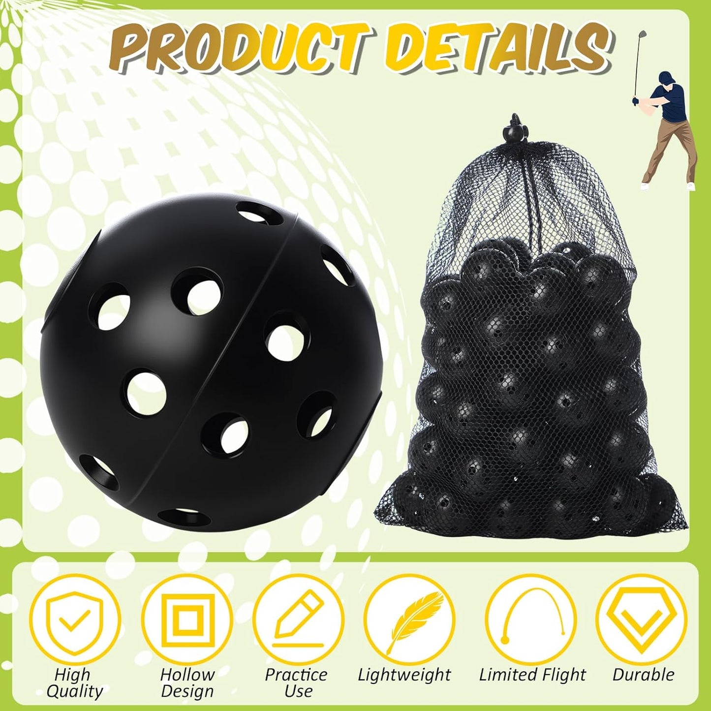 80 Pack Practice Golf Balls Limited Flight 42 mm Golf Training Airflow Hollow Plastic Ball for Women Men Indoor Outdoor Driving Range Swing Practice Home