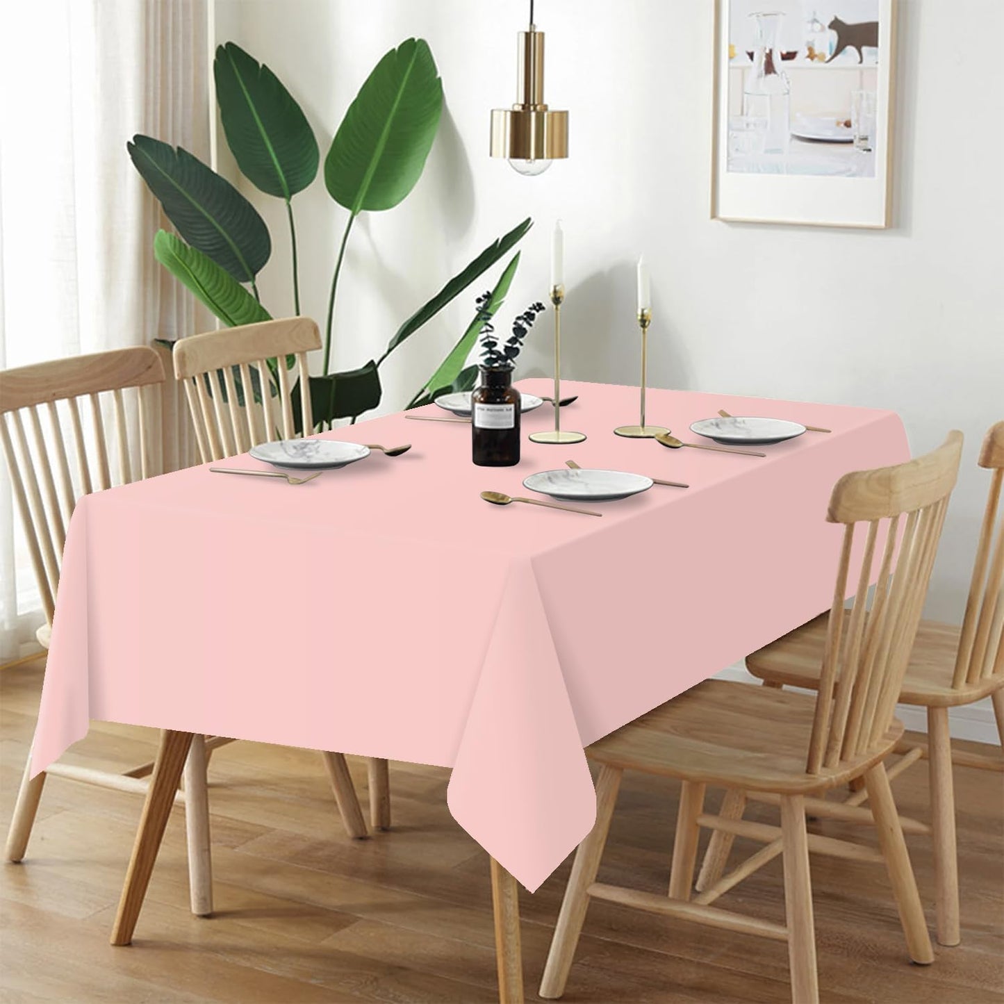 QIKSION Plastic Table Cloth Disposable 12 Pack, 54 x 108 Inch Tablecloths for Rectangle Tables, Blush Pink Plastic Table Cover