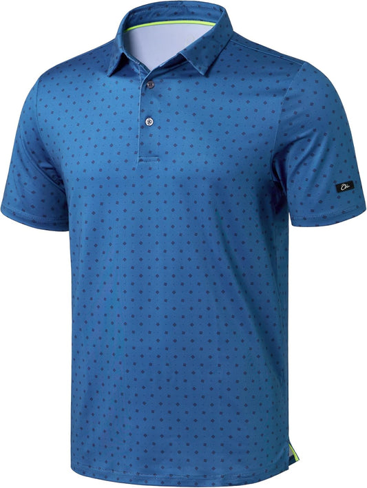 Obla Mens Golf Polo Shirts Short Sleeve Dry Fit Performance Moisture Wicking Casual Print Collared Golf Shirts for Men