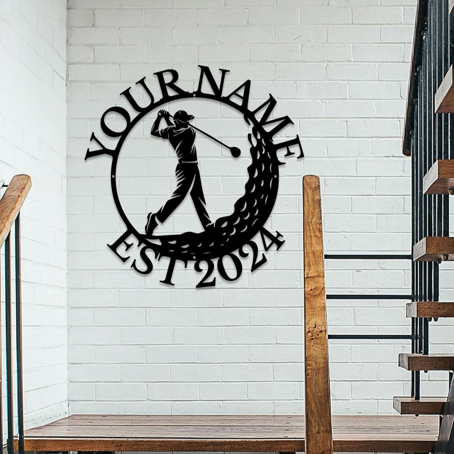 Golf Art Metal Signs,Custom Golf Metal Name Signs,Personalized Golf Signs,Black Golf Metal Wall Art Signs,Golfball Home Outdoor Metal Signs (Style B)