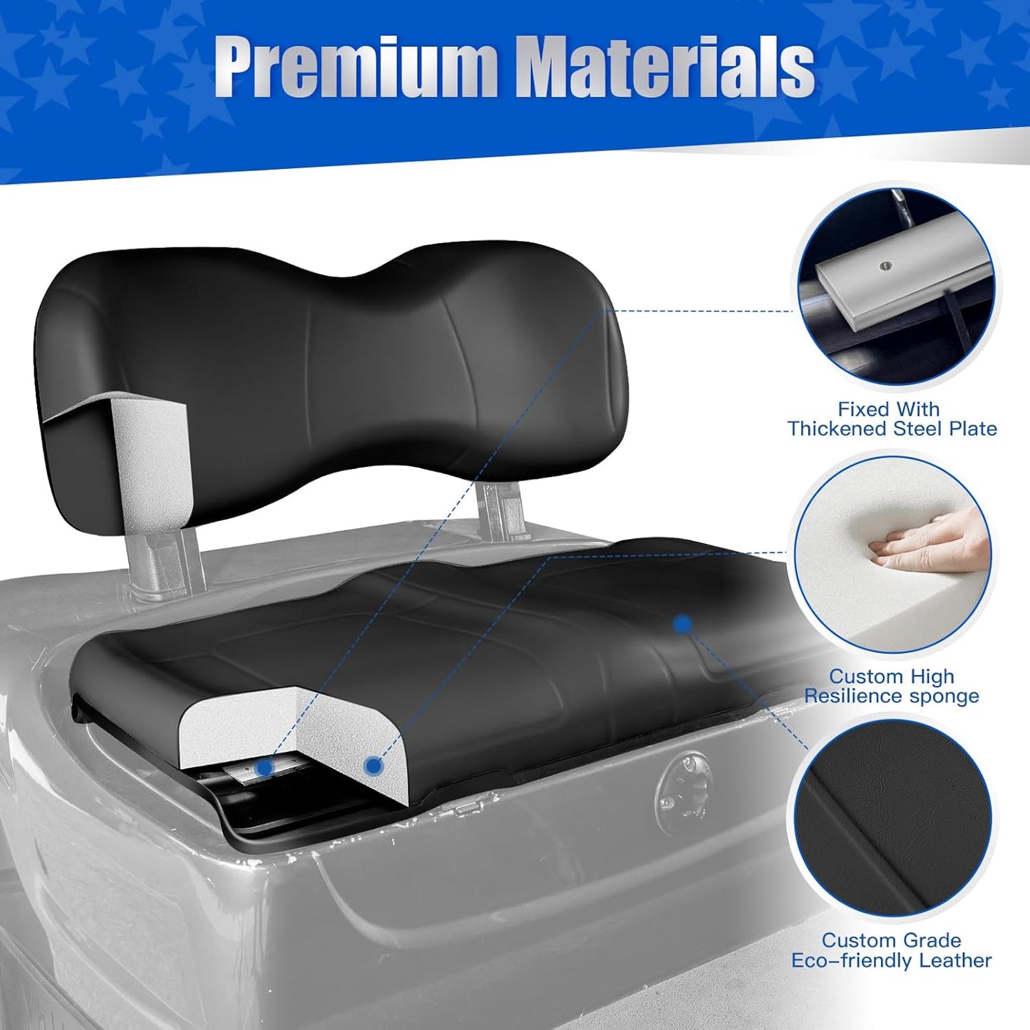 NOKINS Golf Cart Front Seat Cushion kit for Yamaha G29/Drive 2007-2016(Black)