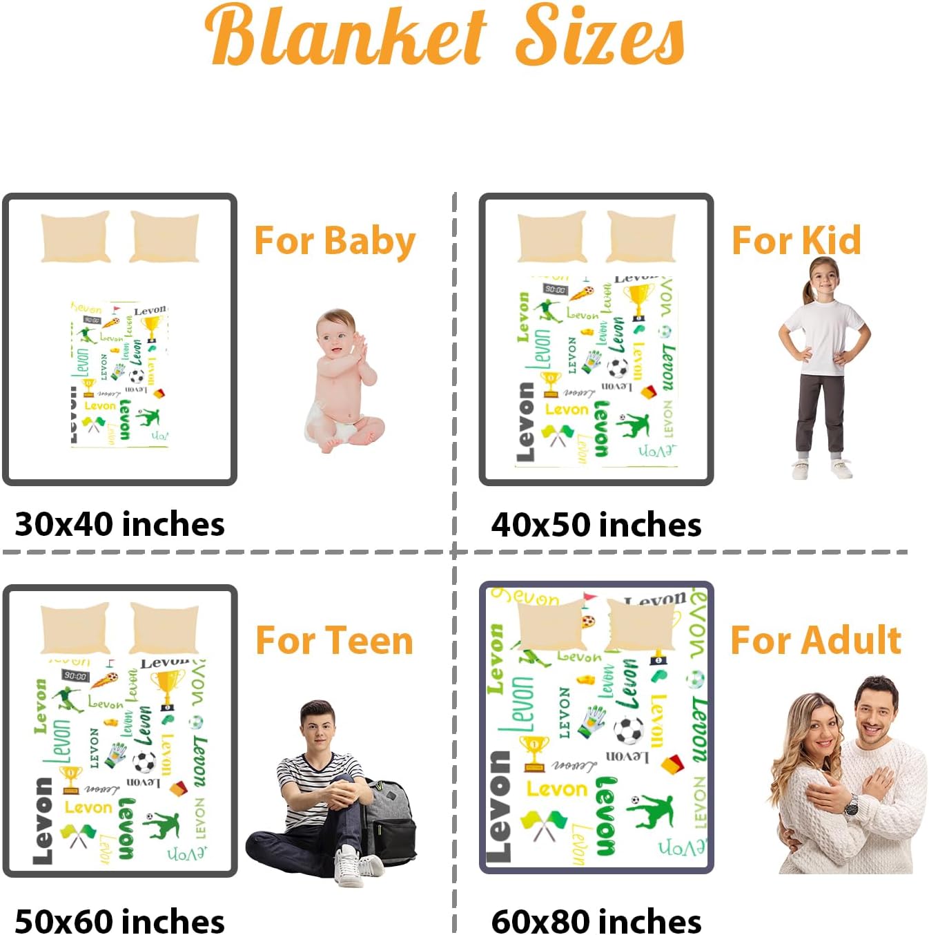 Custom Name Soccer Blanket - Personalized Names Soft Plush Flannel Throw Blankets for Baby Kids Teen Boys Girls Holidays Birthdays Gifts Color18