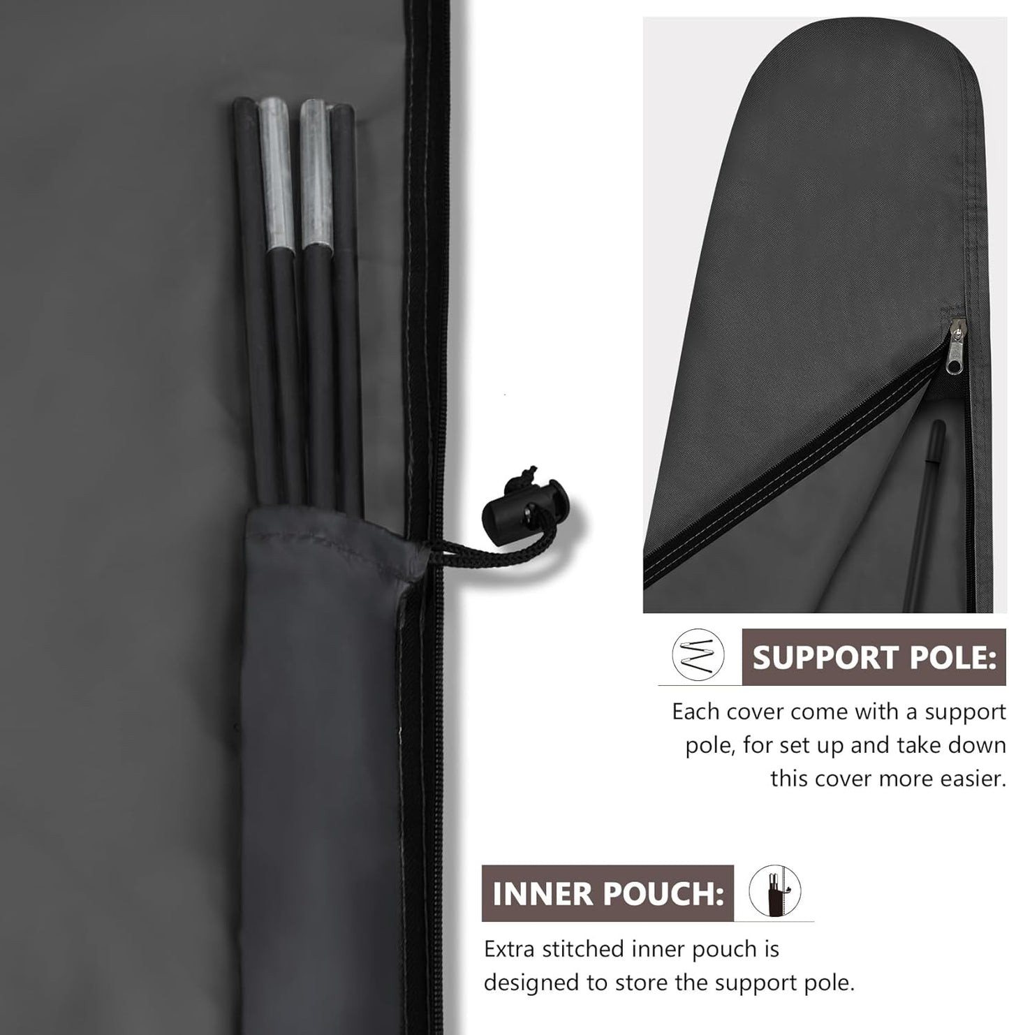 ULTCOVER Patio Parasol 600D Waterproof Outdoor Offset Banana Style Umbrella Cover - Fits Cantilever Offset Umbrella 7.5-11.5 Feet, Black
