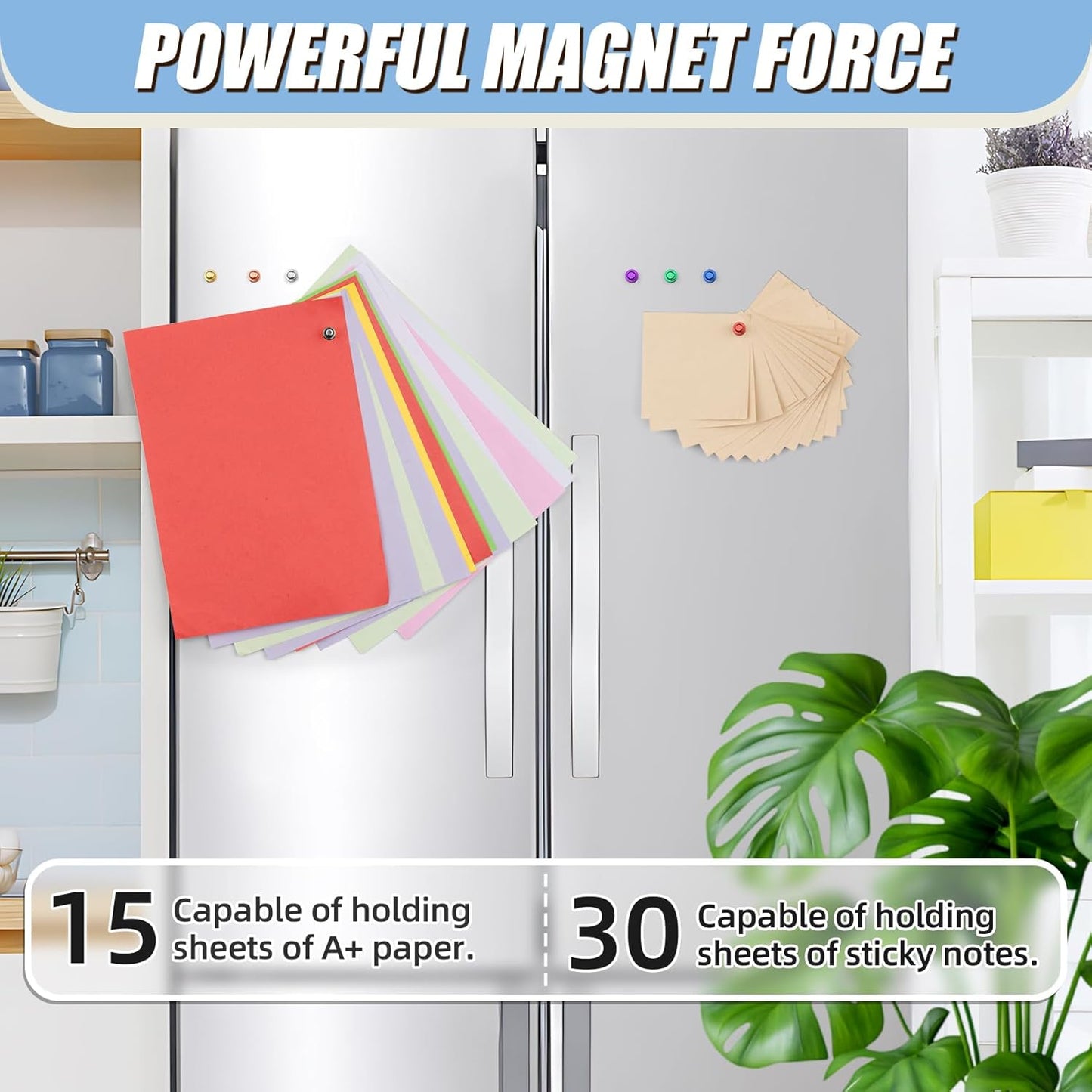 FINDMAG 45 Pack Fridge Magnets for Whiteboard, Strong Refrigerator Magnet, Small Neodymium Magnet, Tiny Magnet for Hanging, Map, Projects (Silver)