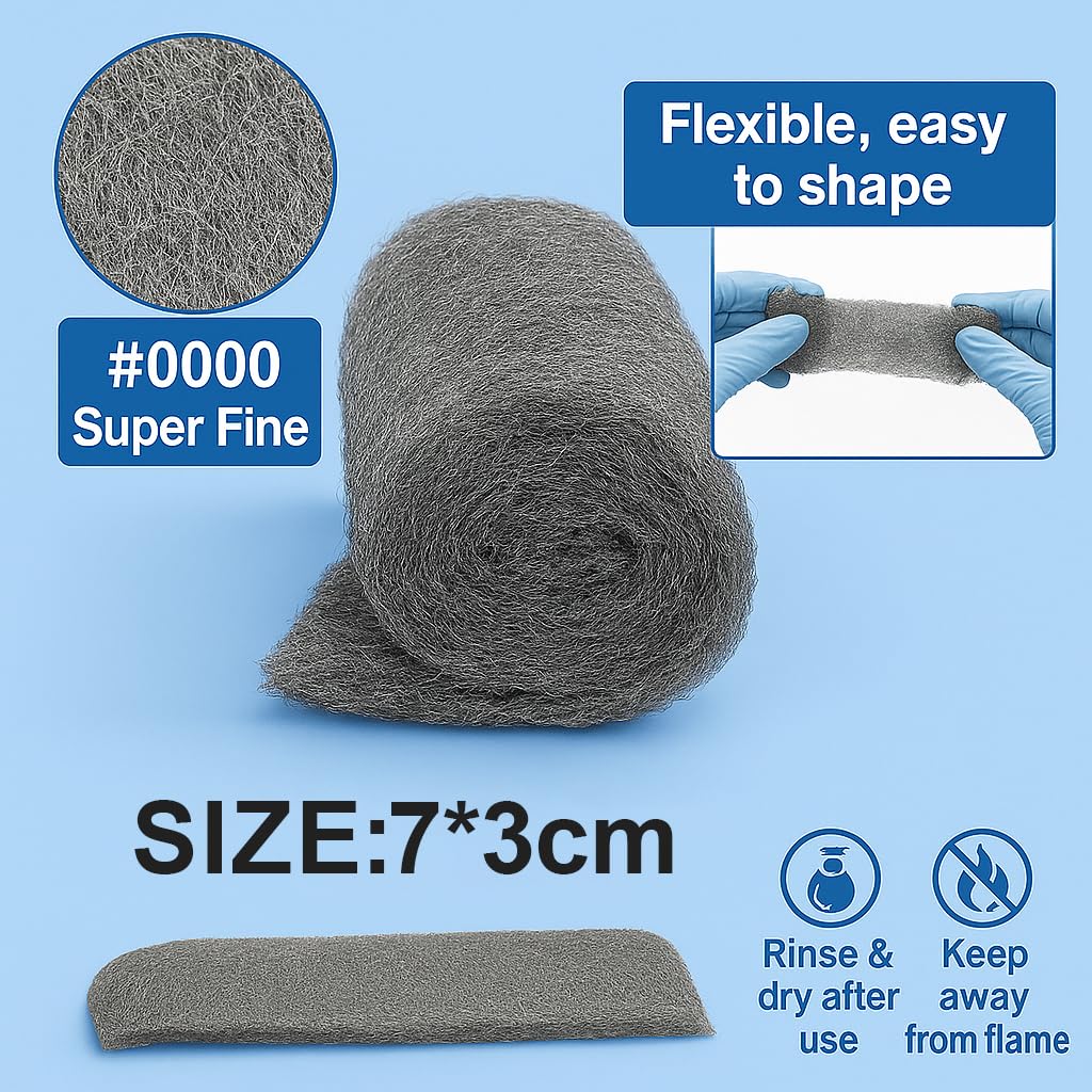 Steel Wool #0000 Grade Pads, 36 Pack – Flexible Cut to Size Wire Wool for Glass Shower Door Hard Water Removal, Chrome & Stainless Steel Polishing, Weep Hole Gap Filler, Mice Control & Rodent Barrier