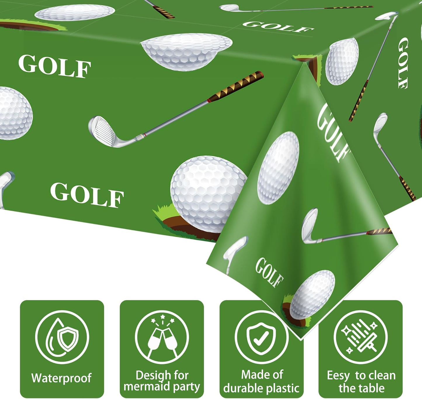 Adirasenotek 3Pcs Golf Party Tablecloths,Sports Themed 87" Lx51 W Rectangular Plastic Table Covers Disposable Tablecloths for Decoration Birthday Part Baby Showers