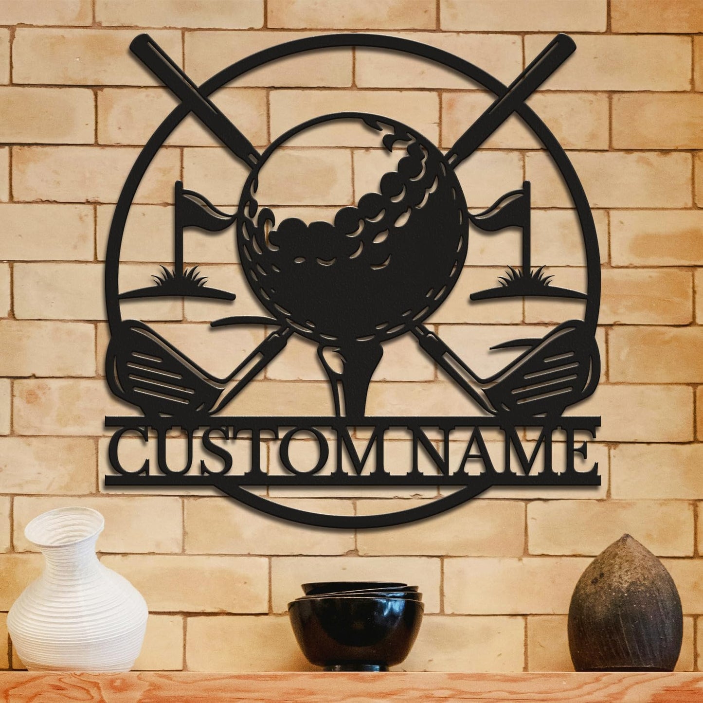 Personalized Custom Crossed Golf Metal Wall Art,Personalized Golfer Name Sign Decoration For Room,Hole Golf Club Decoration (Style-9)