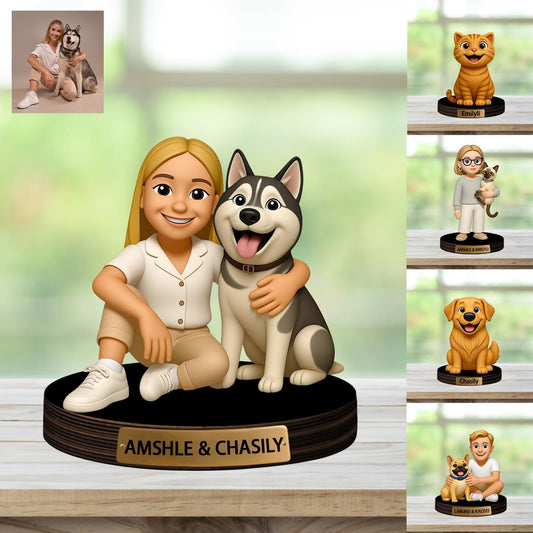 Personalized Pet Cartoon Photo Sculpture Ornament Custom Name 2D Acrylic Desk Photo Figurine Decor Gift for Cat Dog Owner Family Birthday Xmas Anniversary (Style 3)