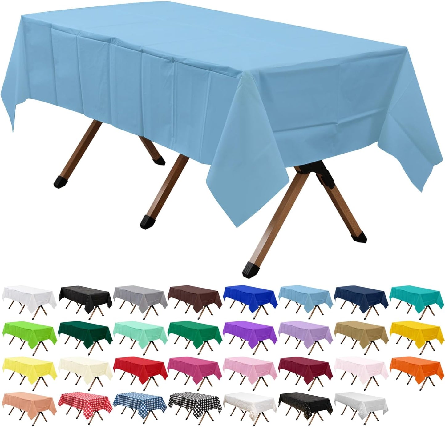 2 Pack Light Blue Premium Plastic Tablecloth Rectangle 54 x 108 Inches Reusable Baby Sky Blue Decorative Table Cover for Dining, Wedding, Party, Indoor and Outdoor use