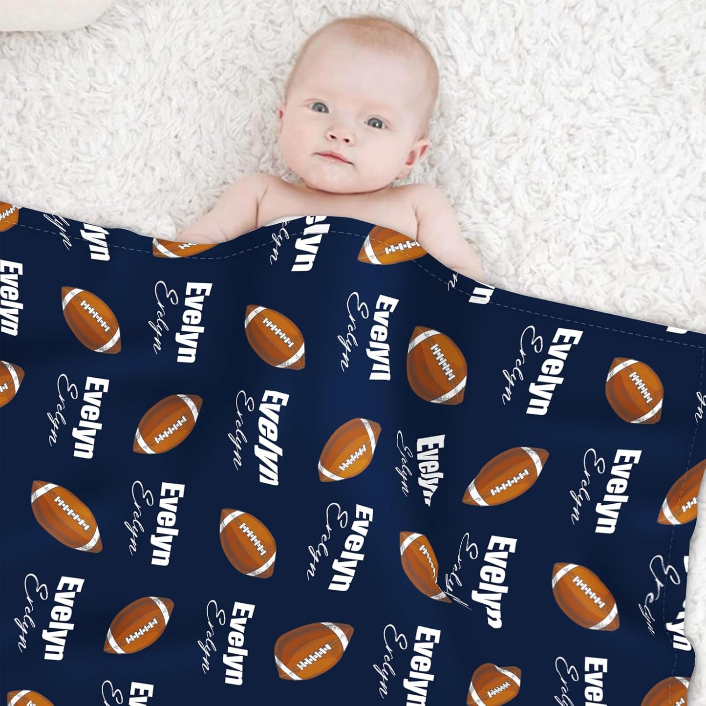 Custom Name Football Blanket - Personalized Names Soft Plush Flannel Throw Blankets for Baby Kids Teen Boys Girls Holidays Birthdays Gifts Color15