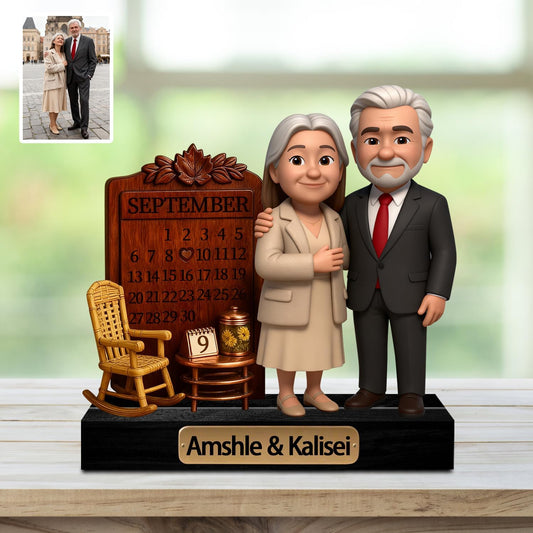 Personalized Couple Cartoon Photo Sculpture Ornament Custom Name Date 2D Acrylic Cartoon Style Figurine Desk Decor Gift for Couple Valentine's Day Xmas Anniversary (Style 17)