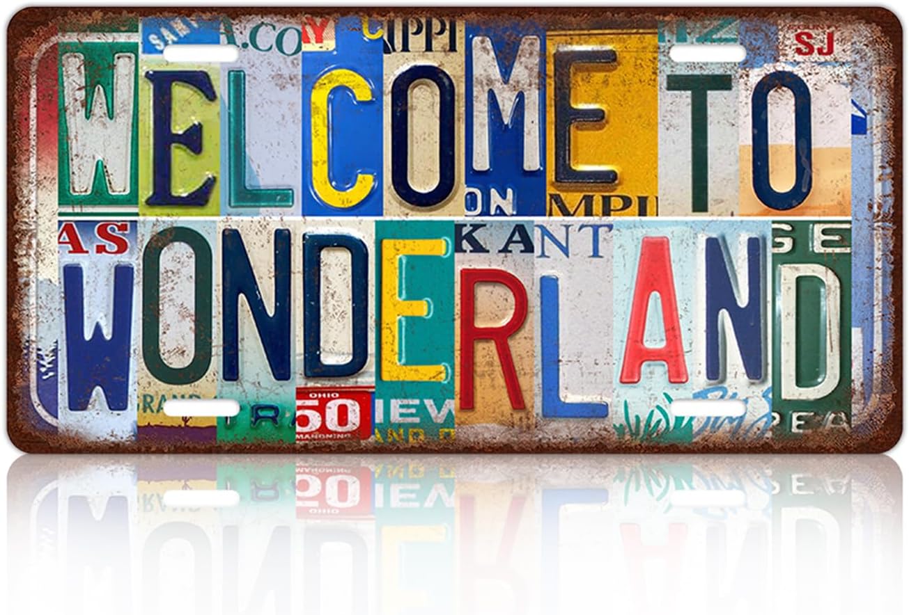 Vintage Welcome License Plate Welcome To Wonderland Wall Decor Metal Tin Sign For Bar Home 12 x 6 Inches