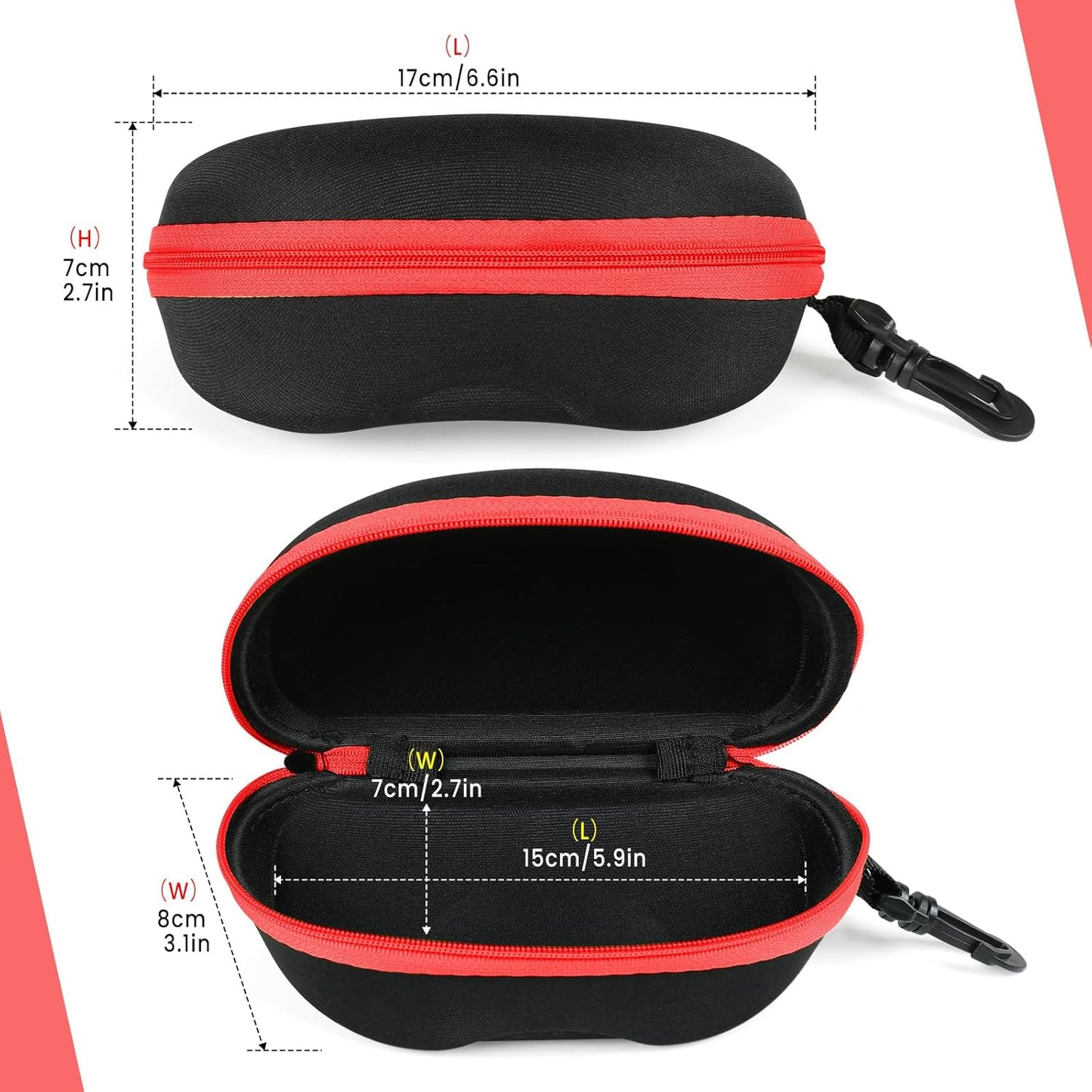 INNOLIFE Zipper Hard Shell Sunglasses Cases, Portable Travel Eyeglasses Cases with Plastic Hook for Men Women