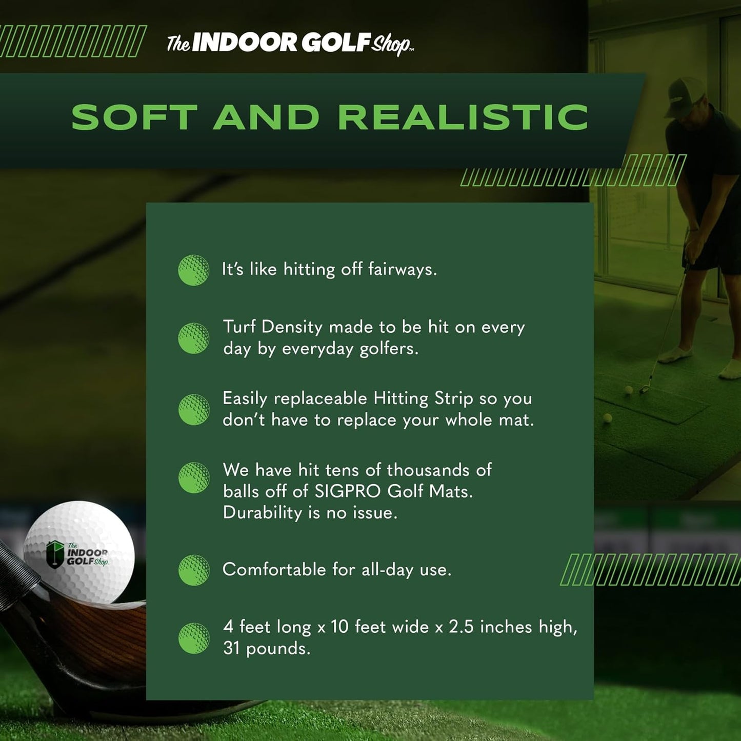 SIGPRO Softy Golf Mat - Premium Quality and Durable - for Realistic Indoor Golf Practice - Made in The USA