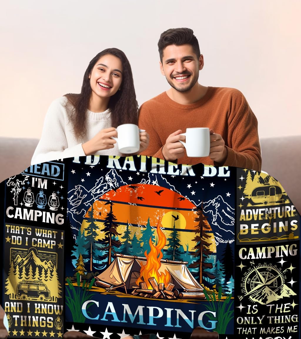 Camping Blanket Gift for Men or Woman,Camping Stuff Camping Lovers thorw Blankets for Camper Outdoor,Gifts for Campers on Birthday Christmas Thanksgiving 60"x50"