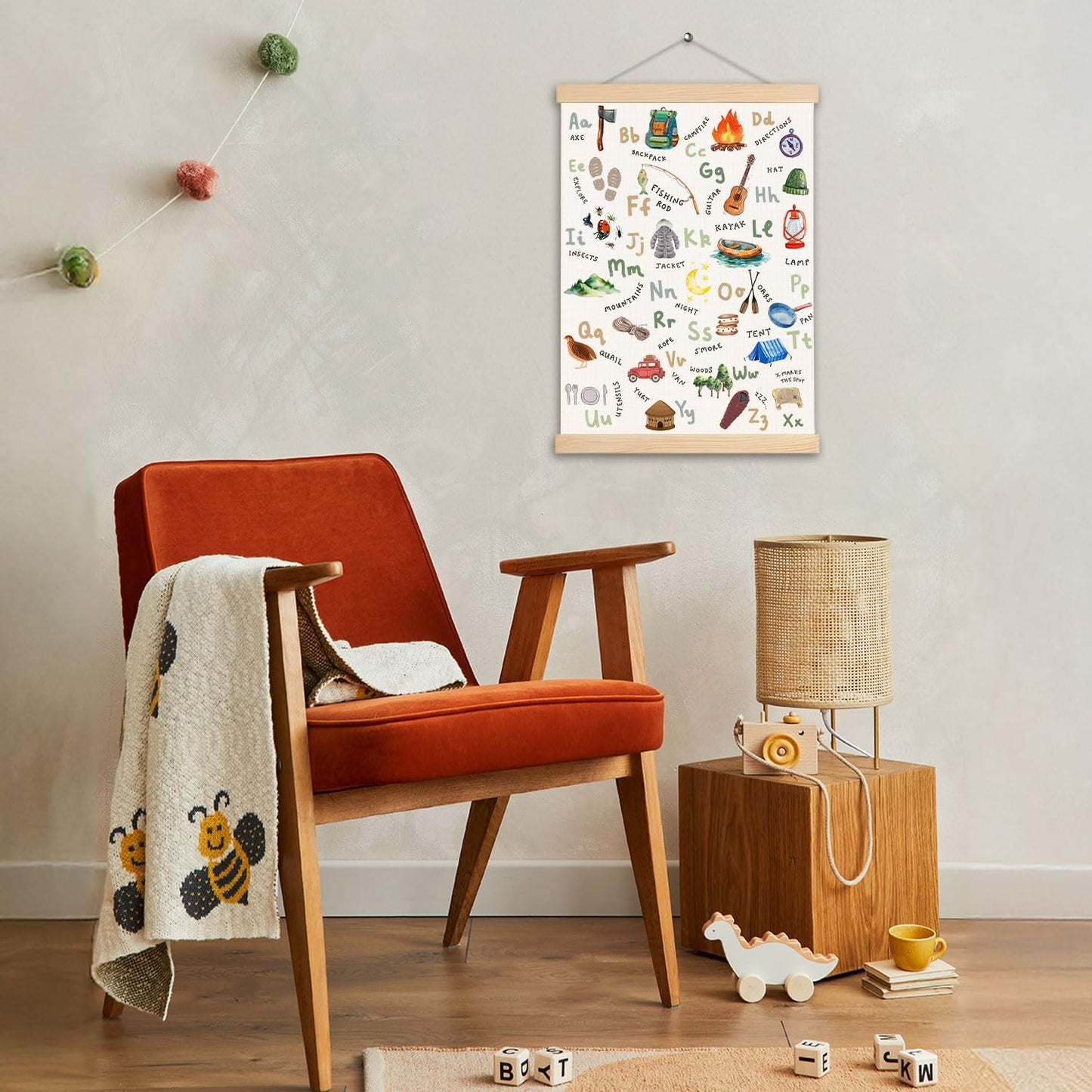 Alphabet Poster, Camping Alphabet Nursery Wall Art Poster Hanger Frame, Camper Decor, Alphabet ABC Educational Posters Wall Decor for Camper Home Classroom Kids Room Playroom Nursery, 12x16 Inches
