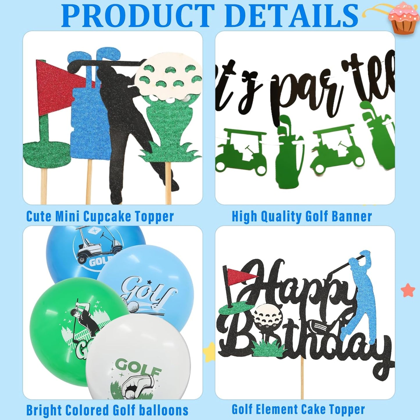 Golf Birthday Party Decorations - 27pcs Golf Themed Party Decorations for Golf Banner, Happy Birthday Cake Topper, Cupcake Toppers, Balloon, Sport Themed Party Decor Supplies