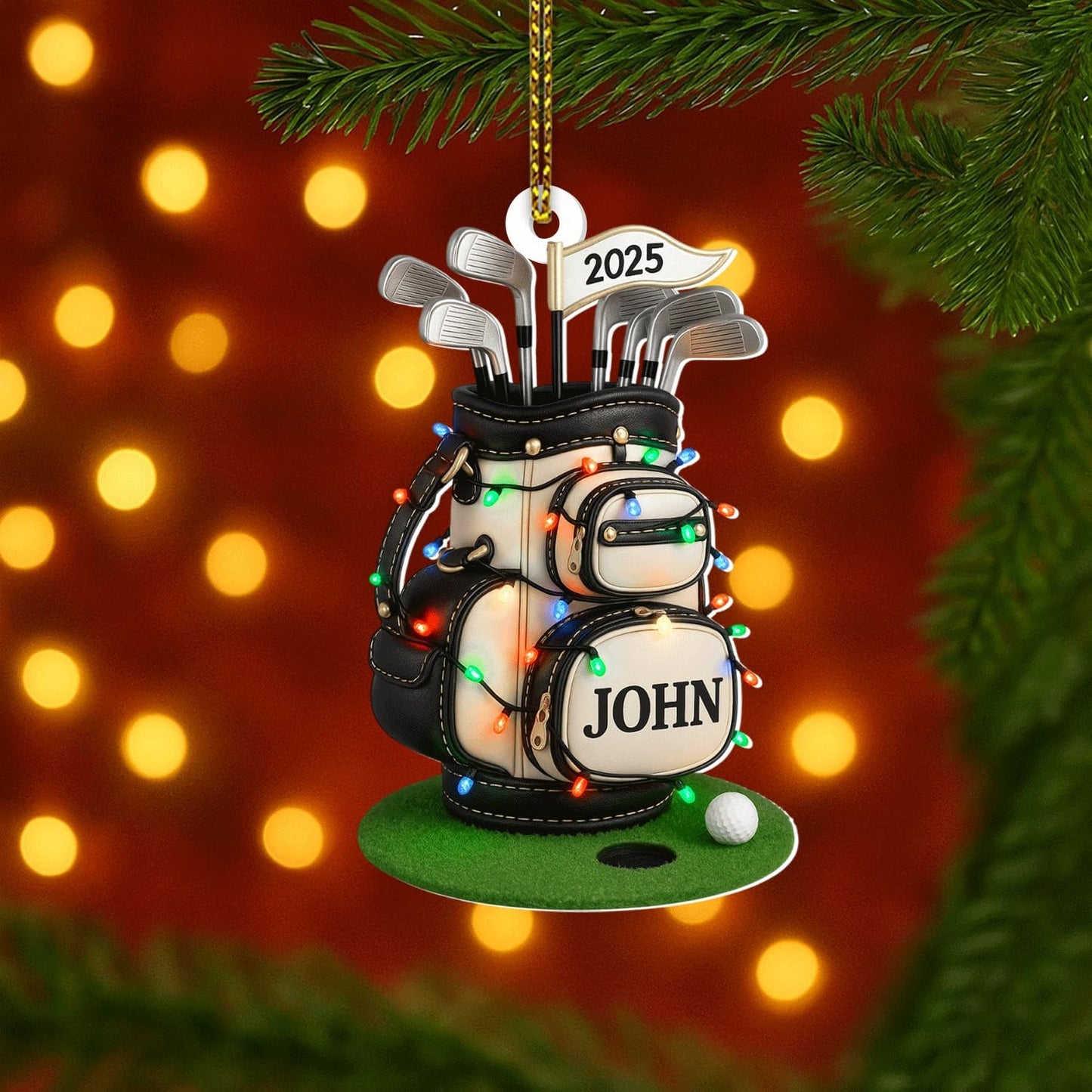 Personalized Golf Christmas Ornament 2025, Custom Name Bag, and Golfer Outfit Gilf, Ball Head Ornament with Santa Hat, Gifts for Golf Lovers 6