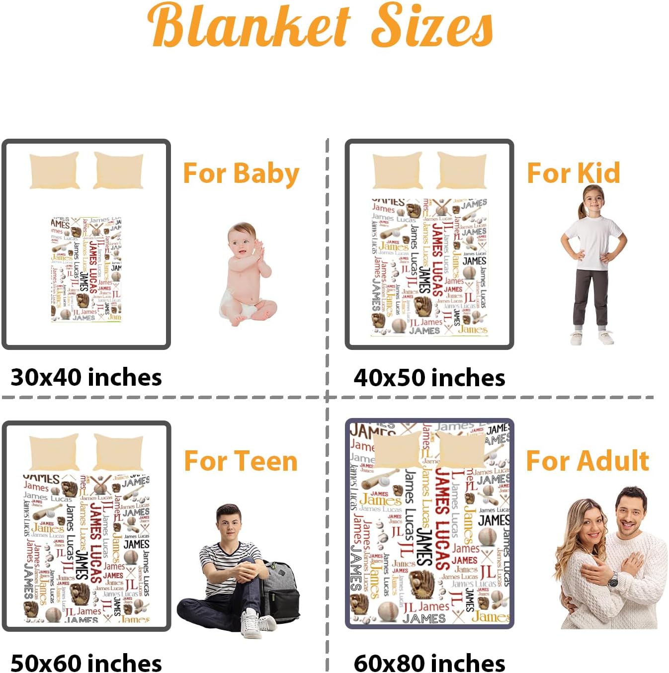 Custom Name Baseball Blanket - Personalized Names Soft Plush Flannel Throw Blankets for Baby Kids Teen Boys Girls Holidays Birthdays Gifts Color05