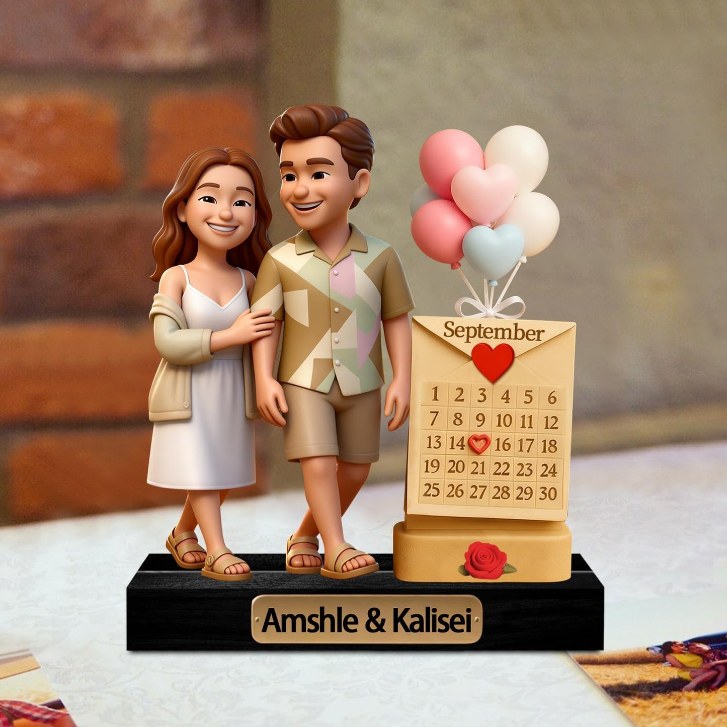 Personalized Couple Cartoon Photo Sculpture Ornament Custom Name Date 2D Acrylic Cartoon Style Figurine Desk Decor Gift for Couple Valentine's Day Xmas Anniversary (Style 16)